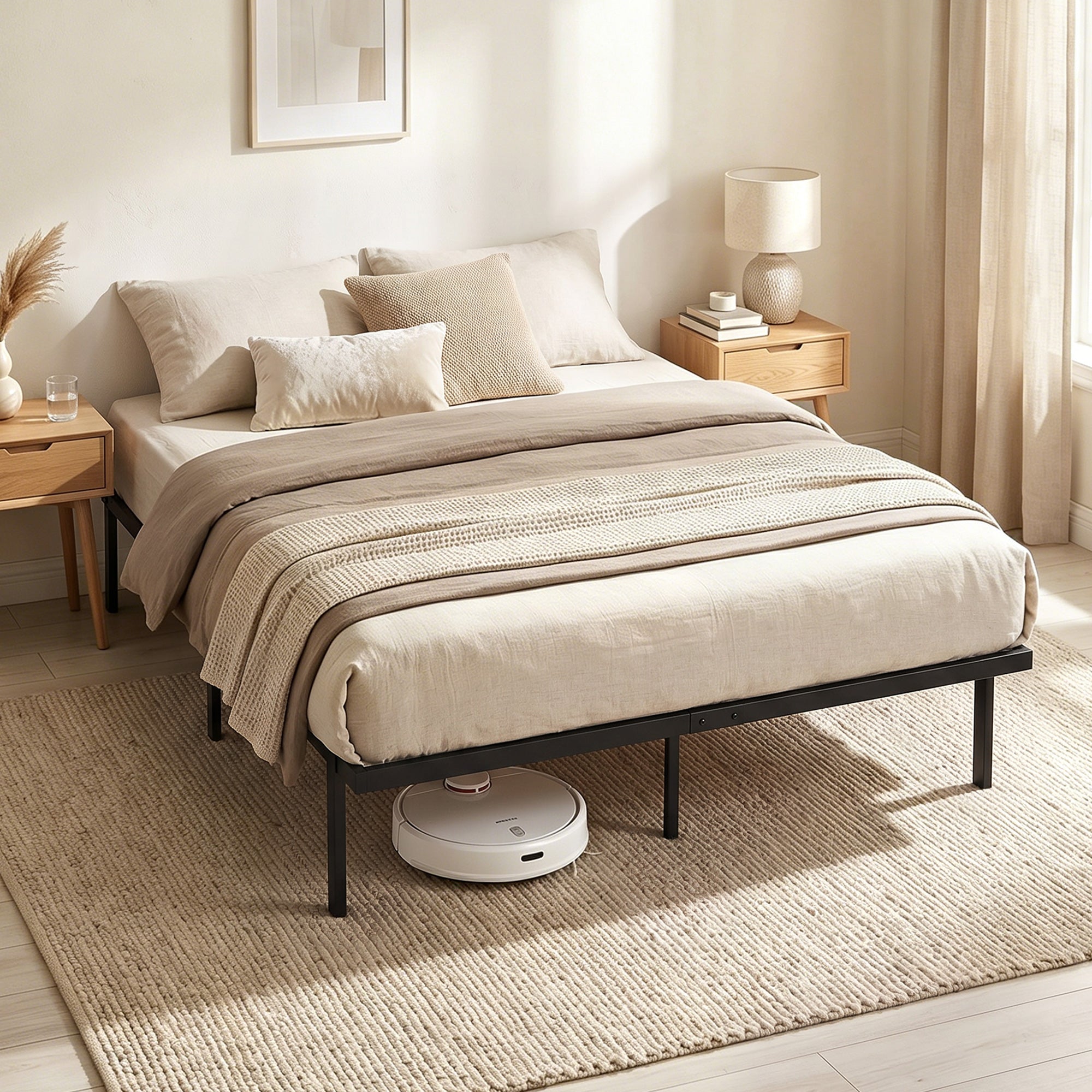 HOMCOM 5ft King Bed Frame with Underbed Storage, Metal Platform Bed Frame with Steel Slat Support, No Box Spring Needed