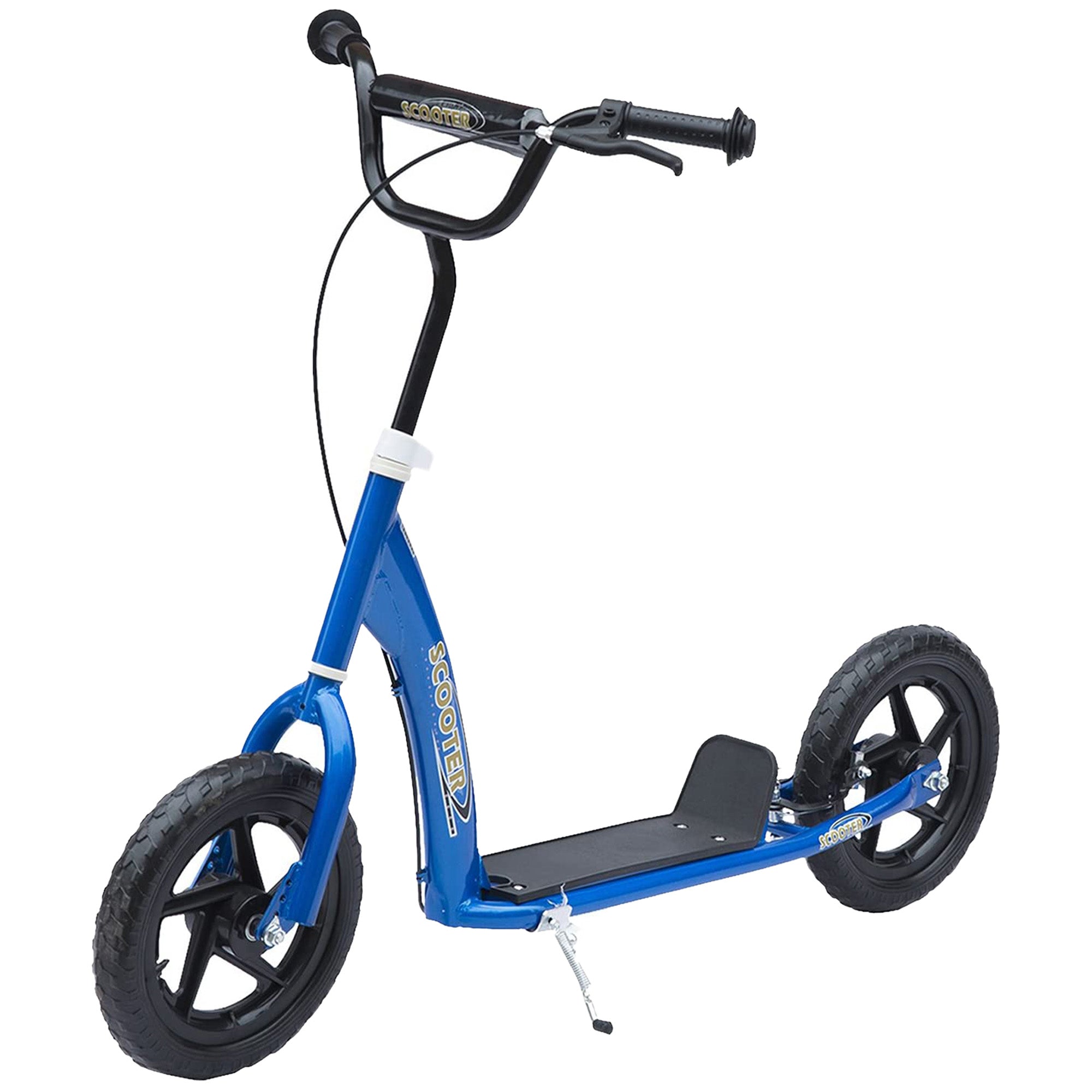 HOMCOM Teen Push Scooter, Kids Scooter w/ 12" EVA Tyres, Rear Brake, Foot Brace, Children Stunt Scooter Big Wheels Scooter for 5-12 Years Old, Blue