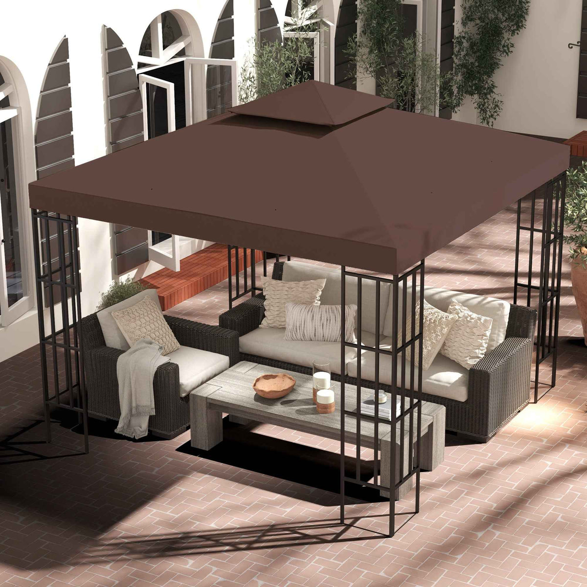 Outsunny 3x3 m Double-Tier Canopy Top Replacement-Coffee