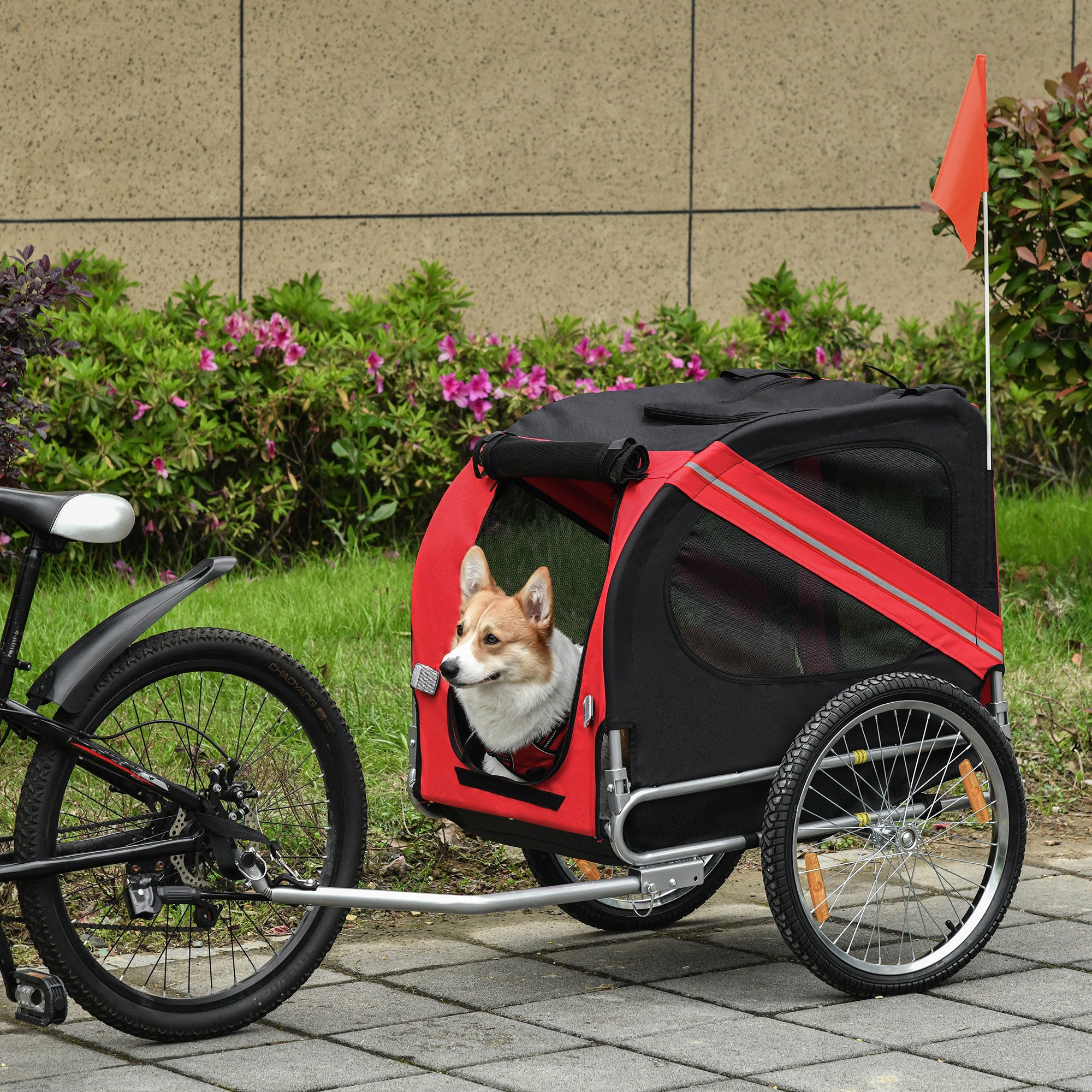 Pawhut Bicycle Pet Trailer in Steel Frame-Red/Black - North Peak Garden Furniture