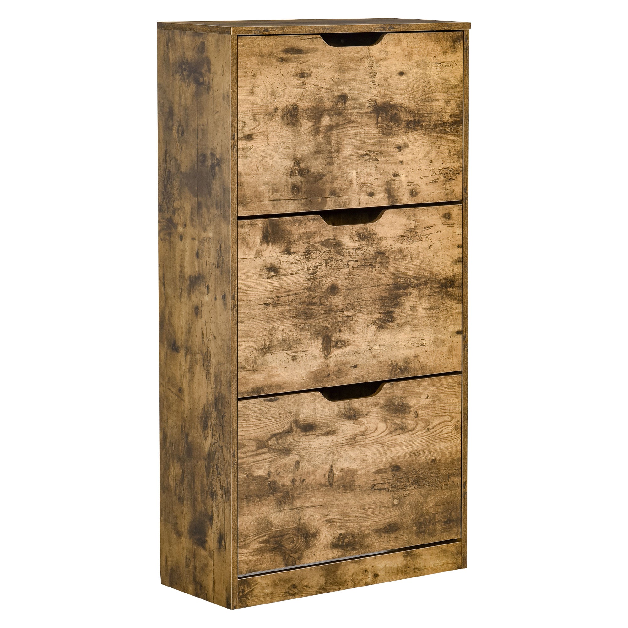 HOMCOM Industrial Shoe Cabinet with 3 Flip Drawers, Narrow Shoe Storage Cabinet for 18 Pairs, Freestanding Slim Shoe Storage Organiser for Entryway, Hallway, Rustic Brown - North Peak Garden Furniture