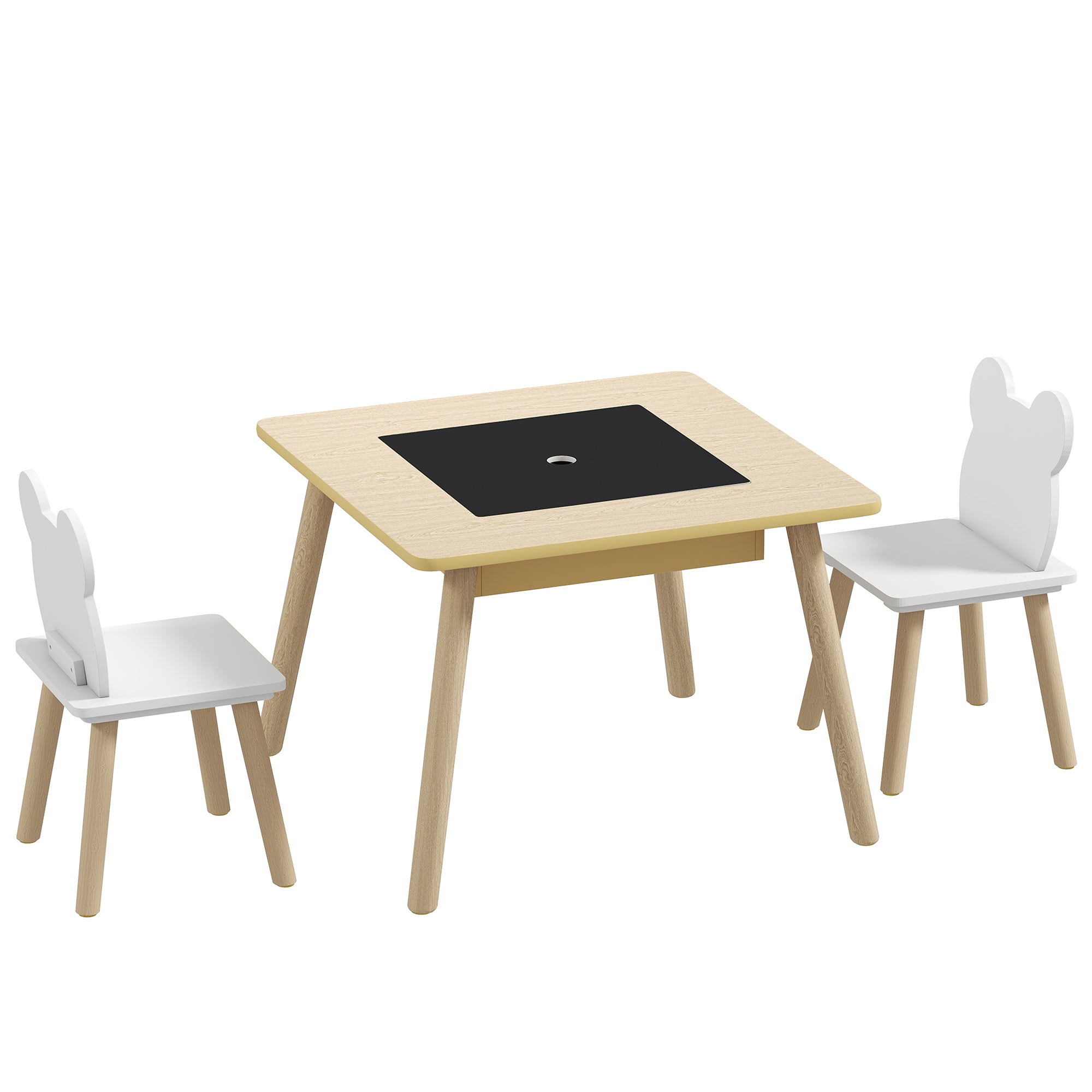 AIYAPLAY 3-Piece Kids Table and Chairs Set with Convertible Desk and Storage Grid, Kids Activity Table for Nursery, Playroom