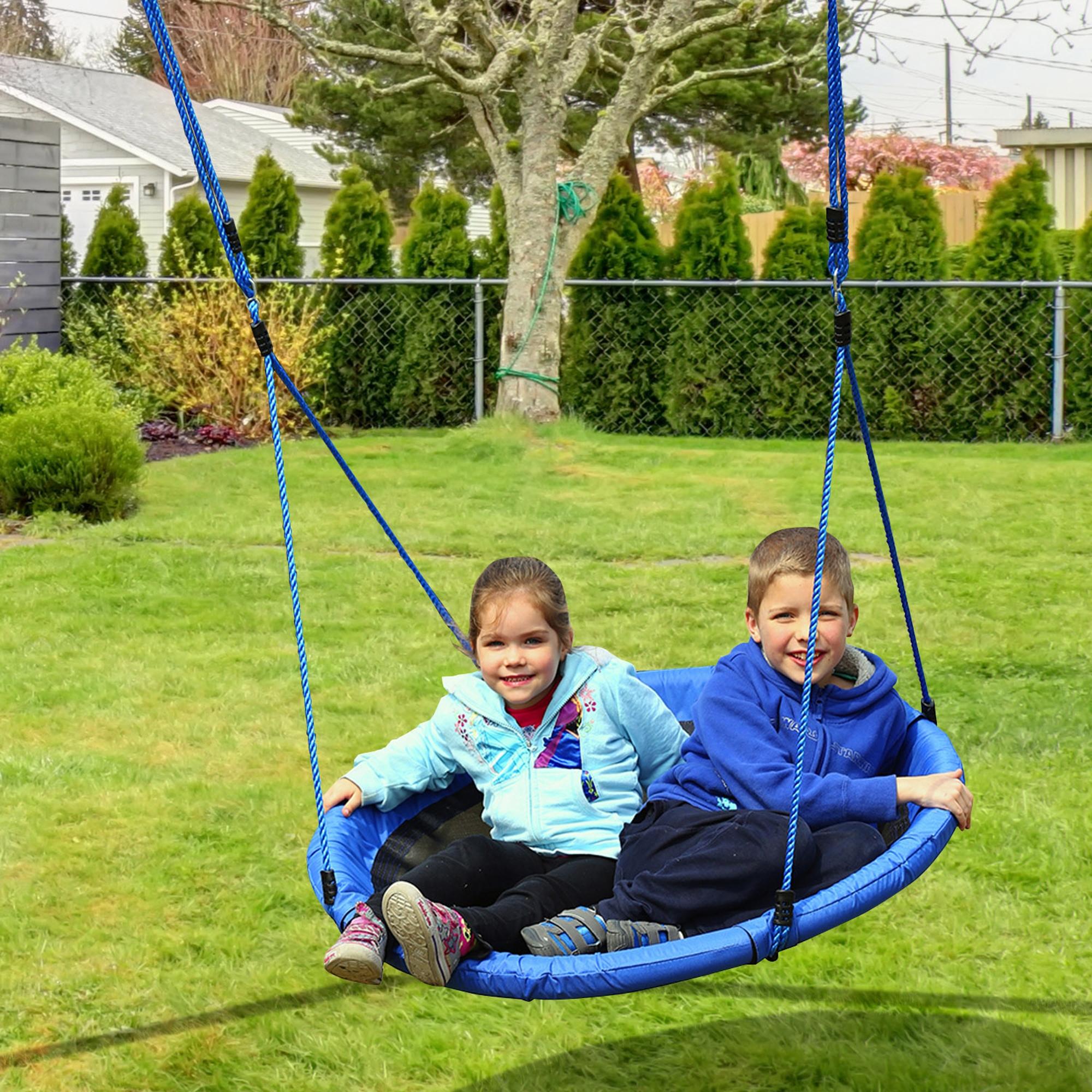 HOMCOM Kid Nest Swing Seat Saucer Tree Swing 40 Inch/100cm for Outdoor Indoor Blue - North Peak Garden Furniture