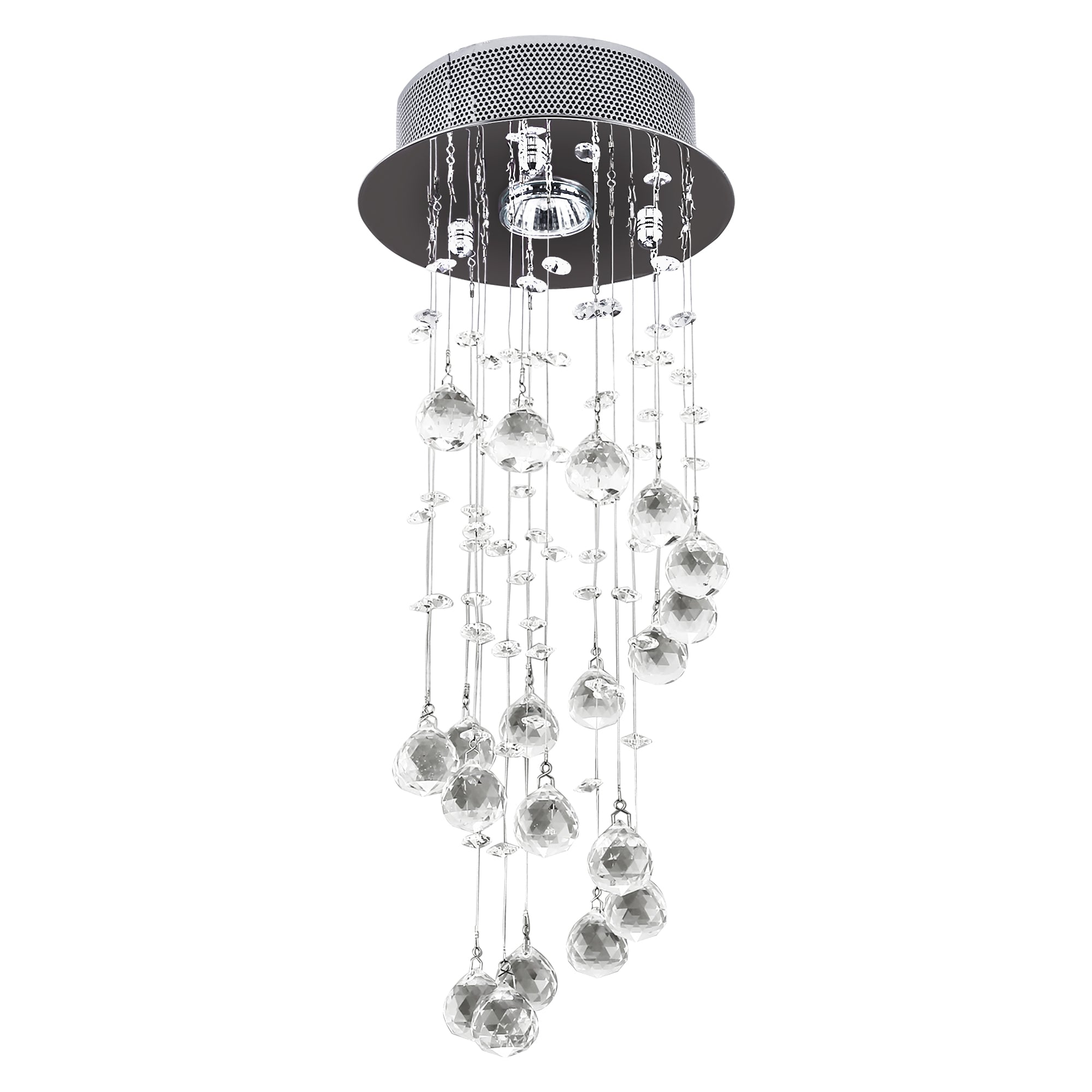 HOMCOM Metal Crystal Ceiling Light Chandelier Elegant Pendant Lamp Living Room Stairway Stairway Spiral Rain Drop Pendant Lamp Silver - North Peak Garden Furniture
