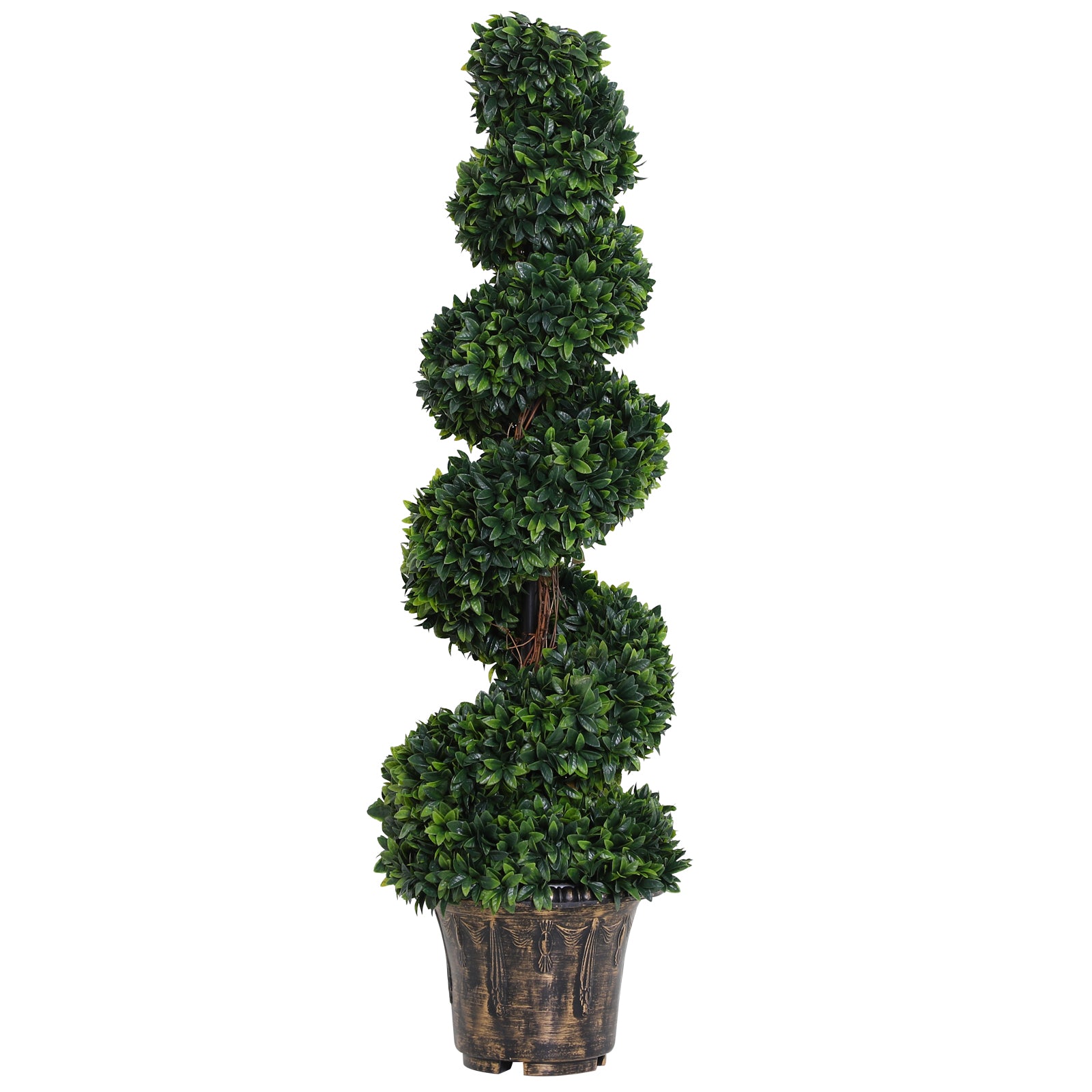 Outsunny Set of 2 Artificial Boxwood Spiral Topiary Trees Potted Decorative Plant Outdoor and Indoor Décor 120cm - North Peak Garden Furniture
