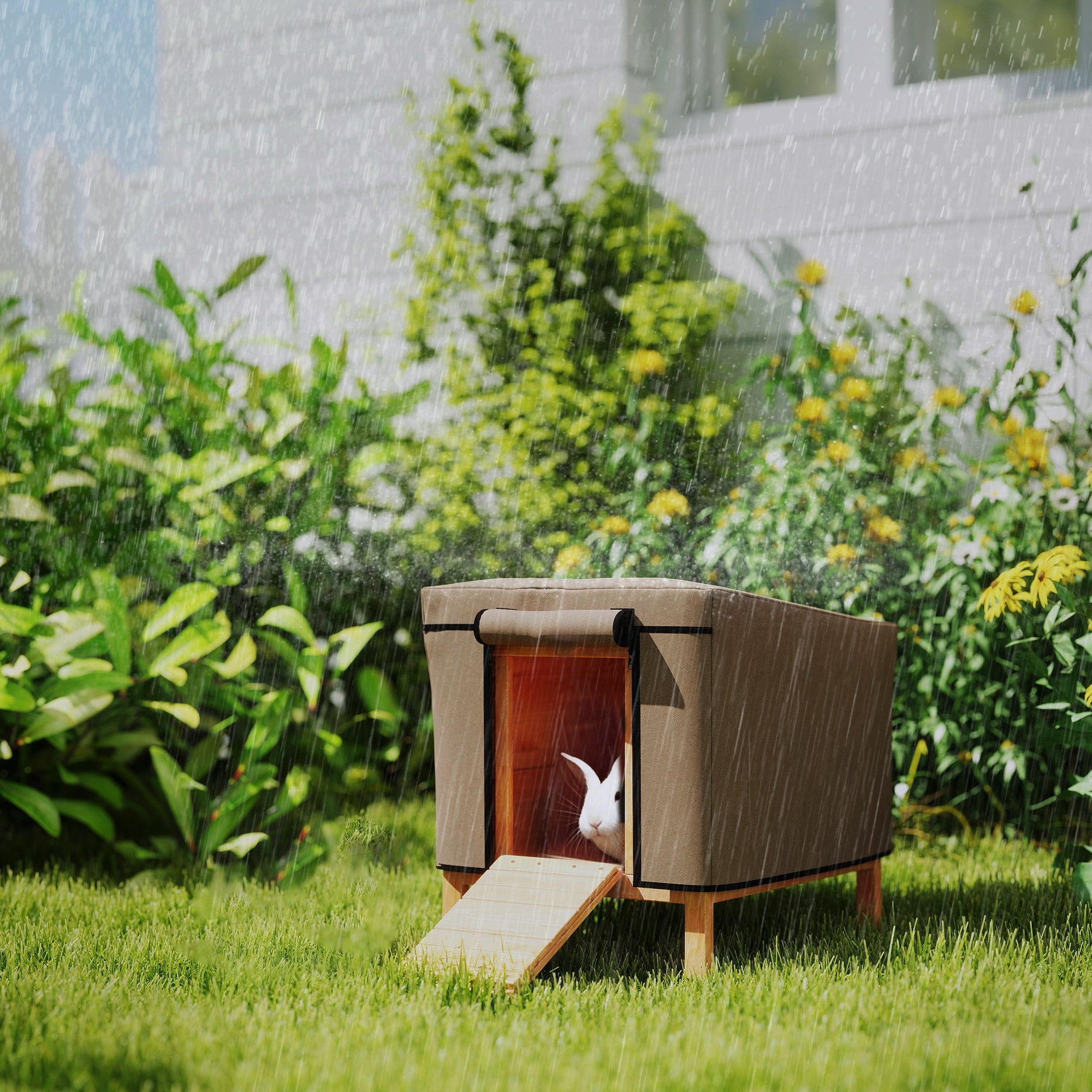 PawHut Waterproof Rabbit Hutch Cover for X-D2-0047 and Similar Model Rabbit Hutch, 43 x 52 x 37 cm, Brown - North Peak Garden Furniture