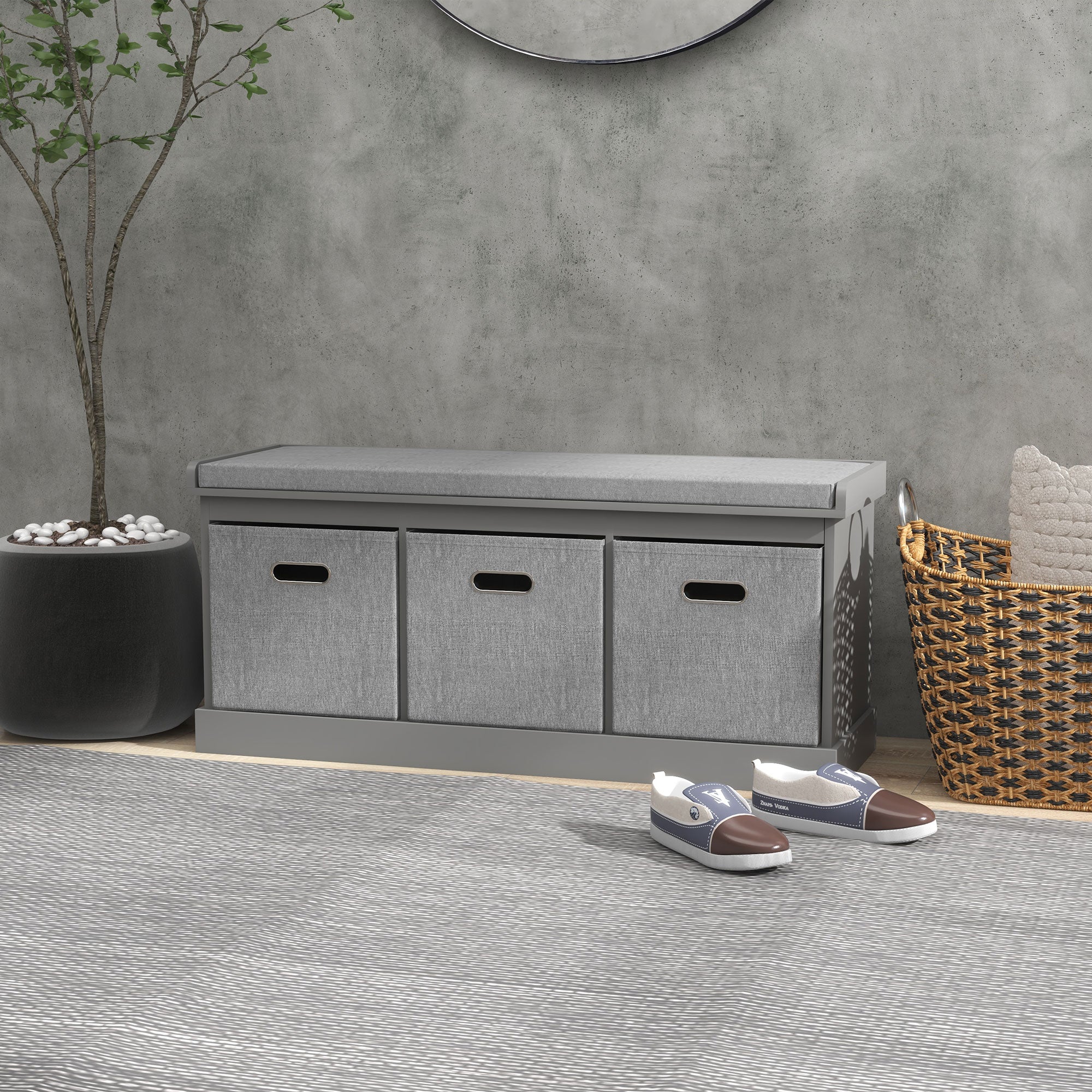 HOMCOM Three-Drawer Shoe Storage Bench, with Padded Top Seat - Grey - North Peak Garden Furniture