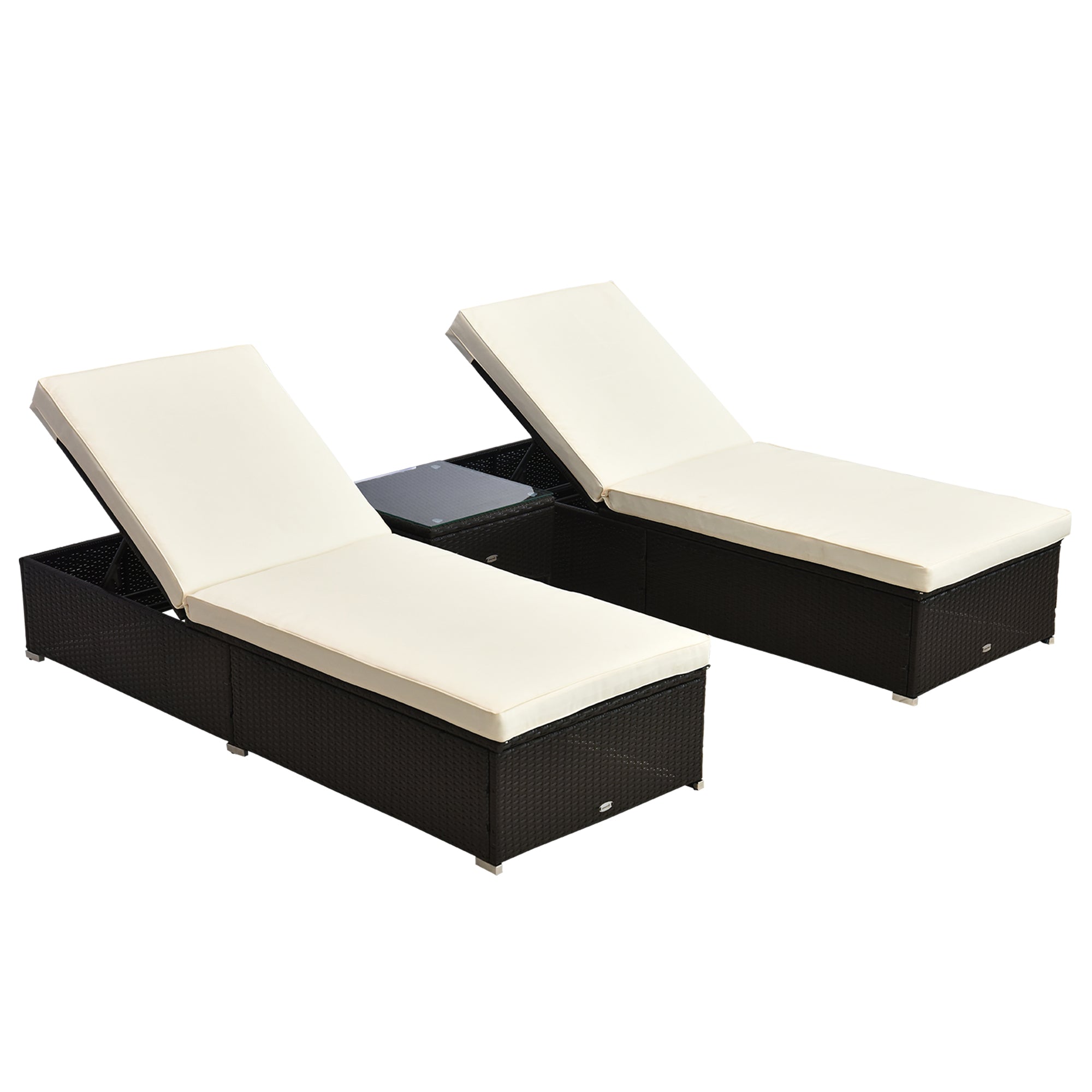 Outsunny 2-Seater Rattan Lounger Set-Deep Coffee/Cream White - North Peak Garden Furniture