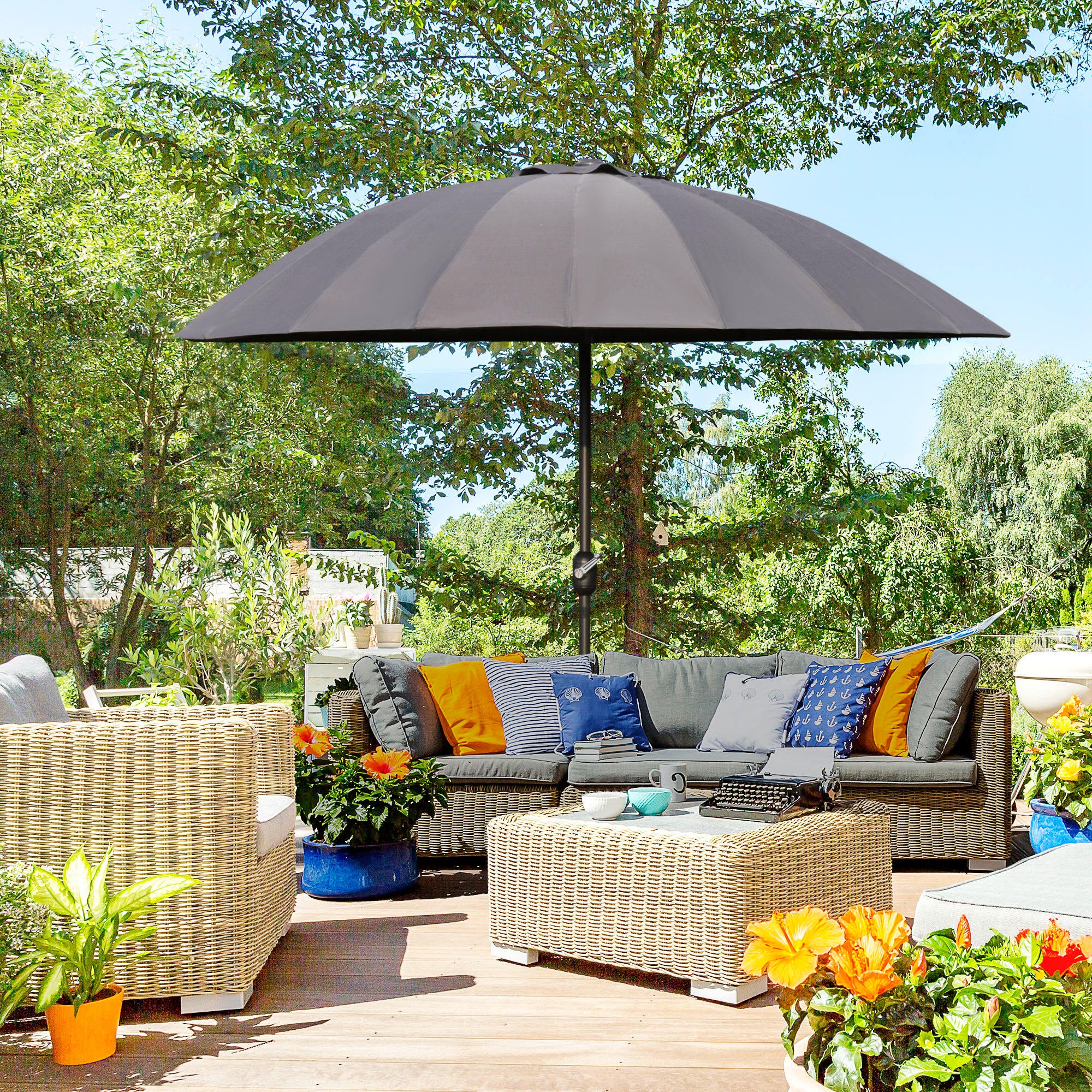 Outsunny 2.5m Shanghai Garden Parasol Umbrella with Crank & Tilt, Adjustable Outdoor Sun Shade, Grey - North Peak Garden Furniture