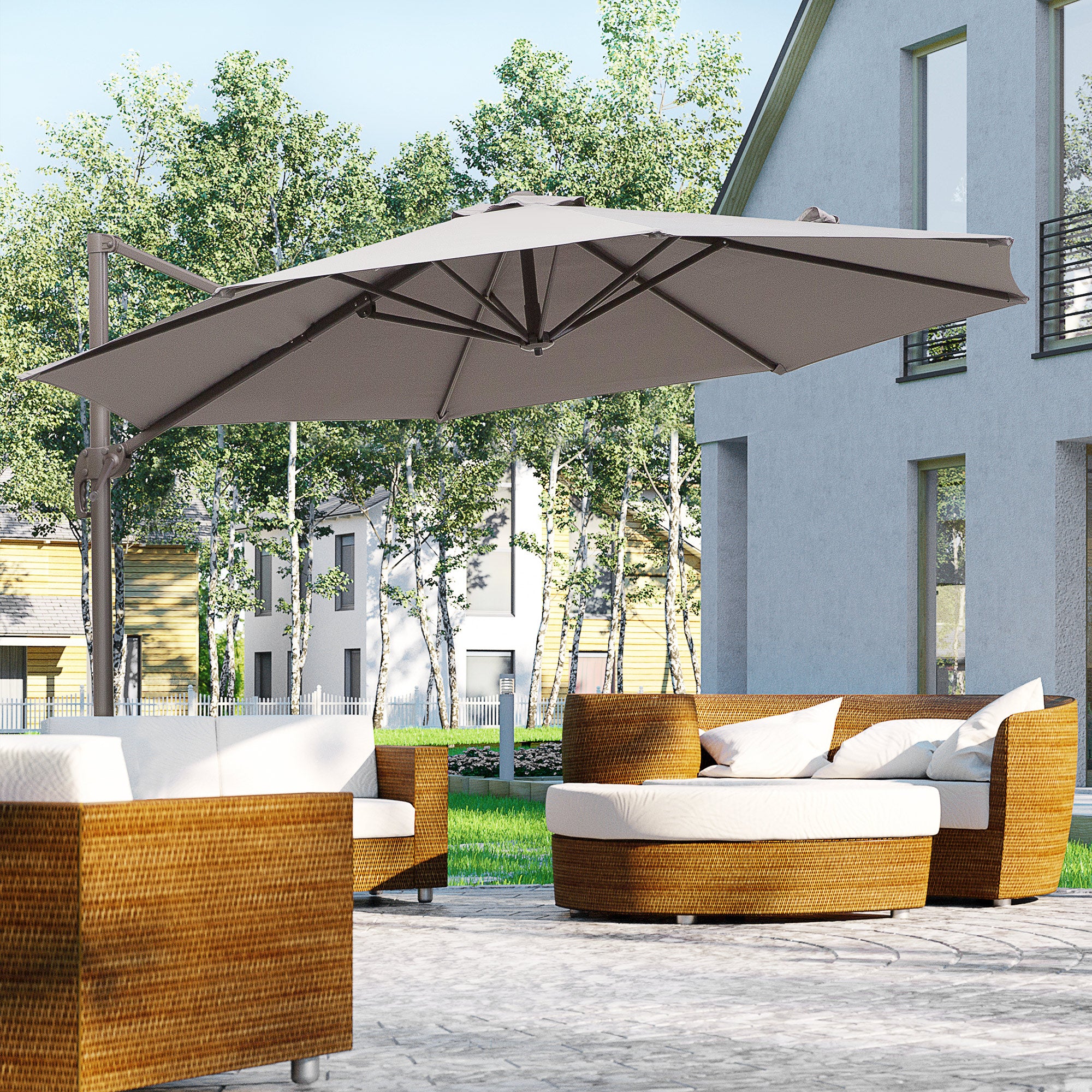 Outsunny 3m Cantilever Aluminium Frame Outdoor Garden Parasol Grey - North Peak Garden Furniture