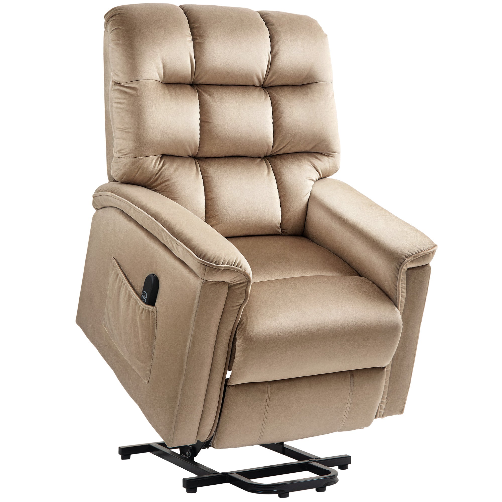 HOMCOM Velvet-Feel Electric Lift Recliner Chair - Brown - North Peak Garden Furniture