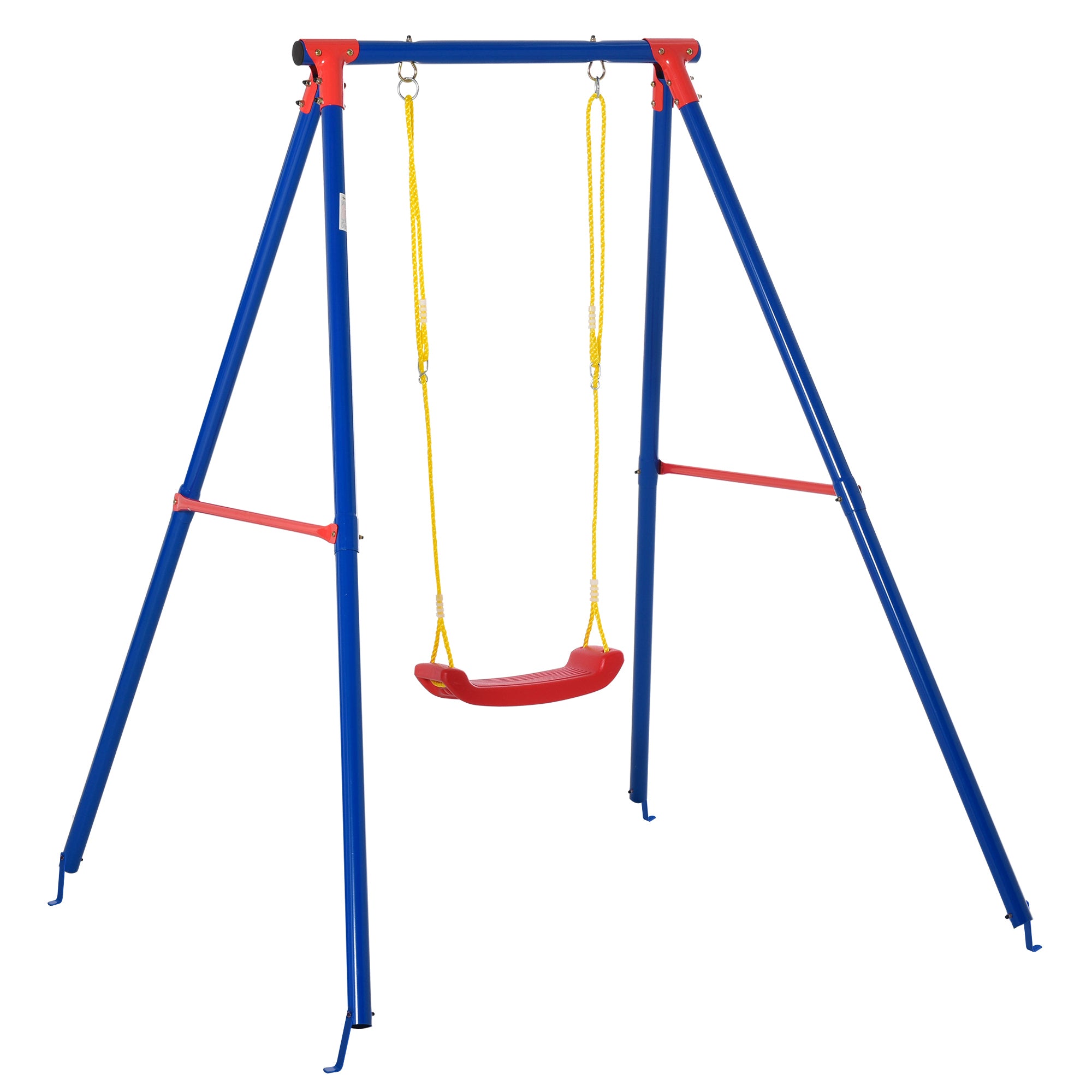 Outsunny Kids Swing Set Toddler Swing Adjustable Rope Heavy Duty A-Frame Stand Outdoor Playset for 3-8 Years Old Blue - North Peak Garden Furniture