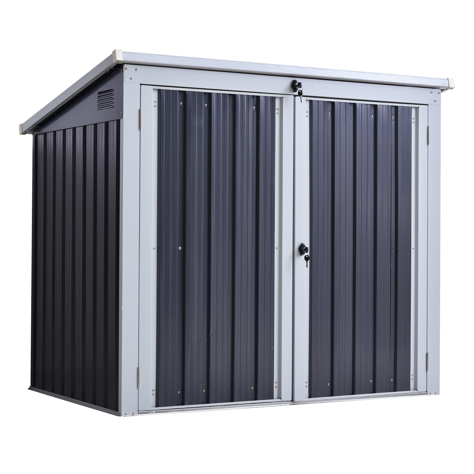 Outsunny 3.2 x 5.1ft Corrugated Steel Two-Bin Storage Shelter - Black - North Peak Garden Furniture