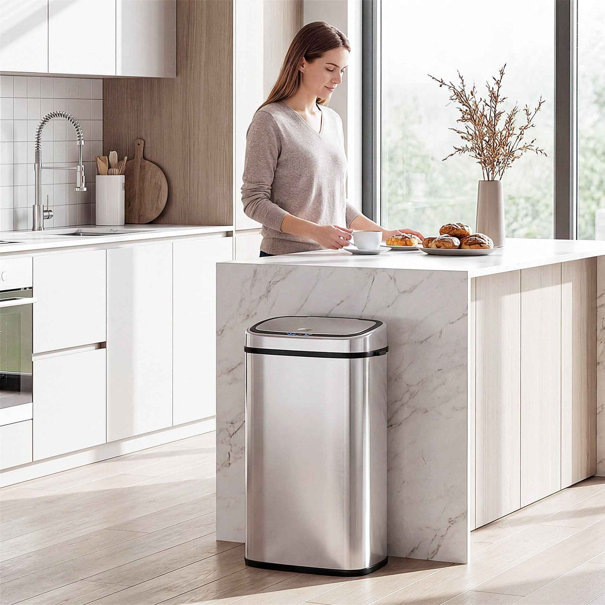 HOMCOM 68L Sensor Dustbin Stainless Steel Automatic Kitchen Waste Bin Silver
