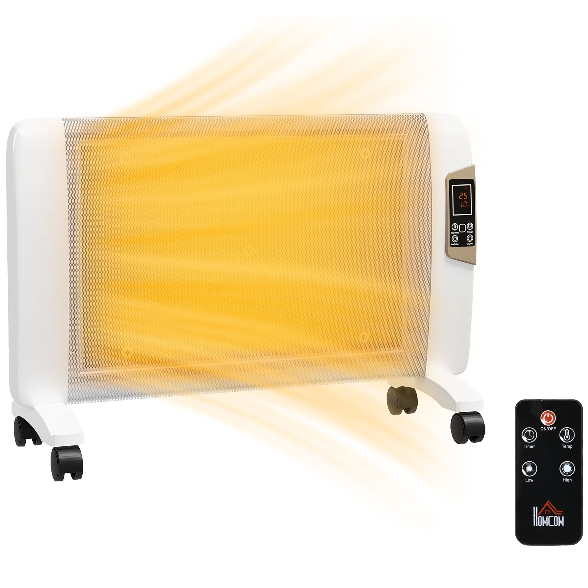 HOMCOM Mica Electric Space Heater, Portable Heater for Home with 2 Heat Settings, Living Room, Study, Garage, Adjustable Temperature 18-30°C, 1000W/2000W, White - North Peak Garden Furniture