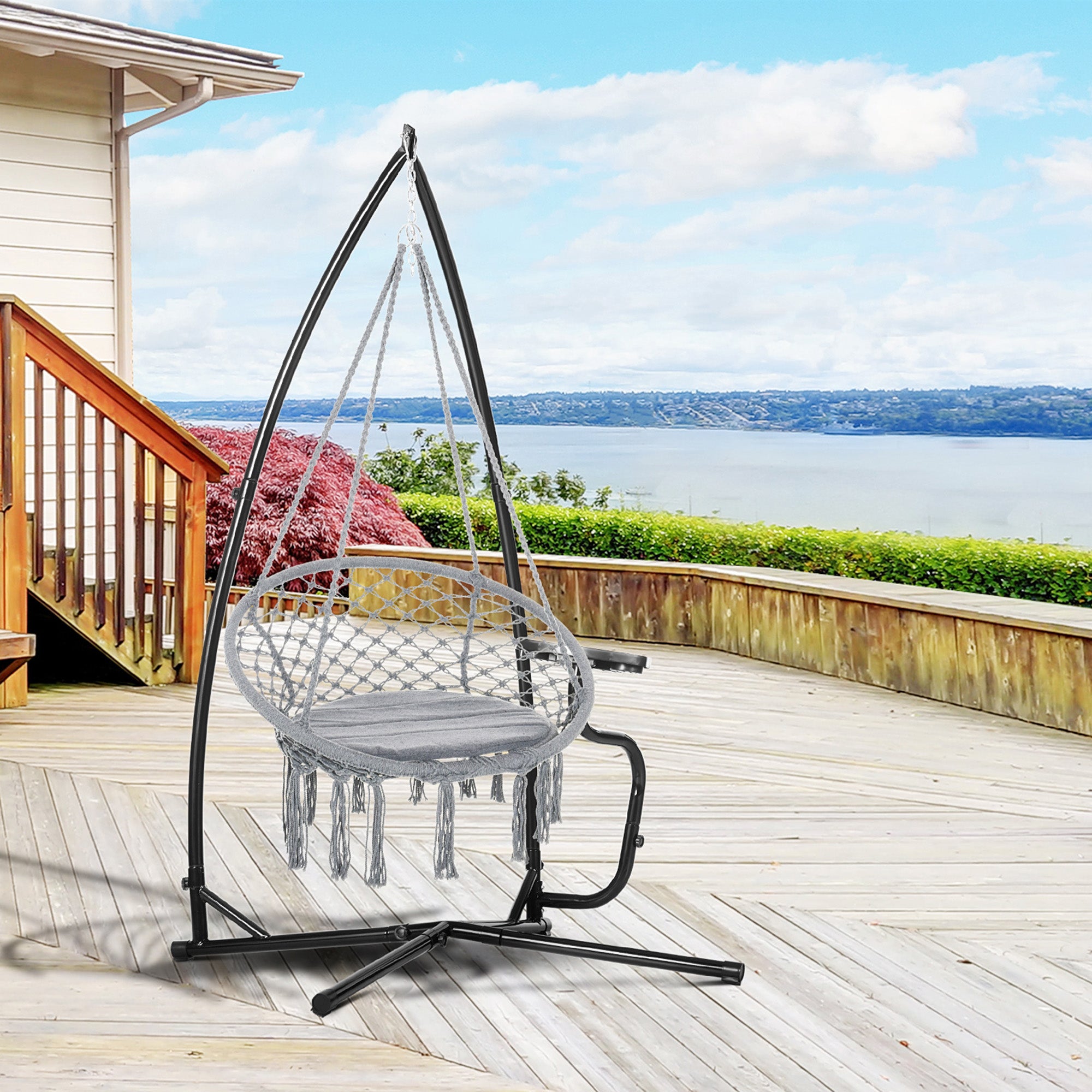 Outsunny Hammock Chair Stand Only Construction Heavy Duty Metal C-Stand for Hanging Hammock Chair Porch Swing Indoor or Outdoor Use - North Peak Garden Furniture