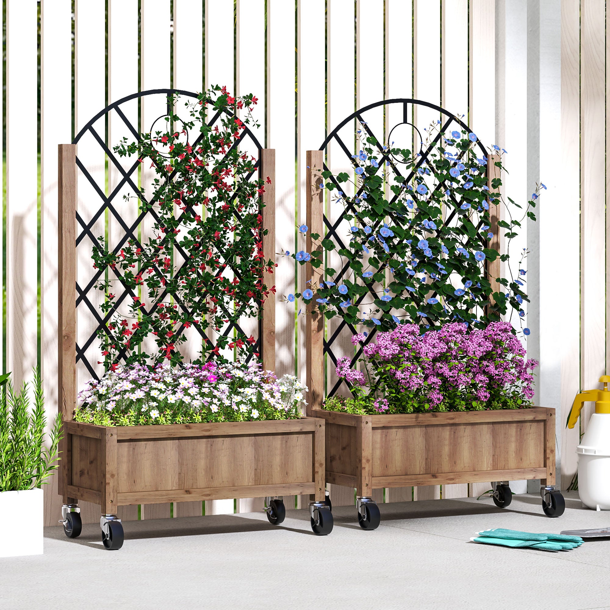 Outsunny Wooden Planter, with Metal Trellis - Brown/Black - North Peak Garden Furniture