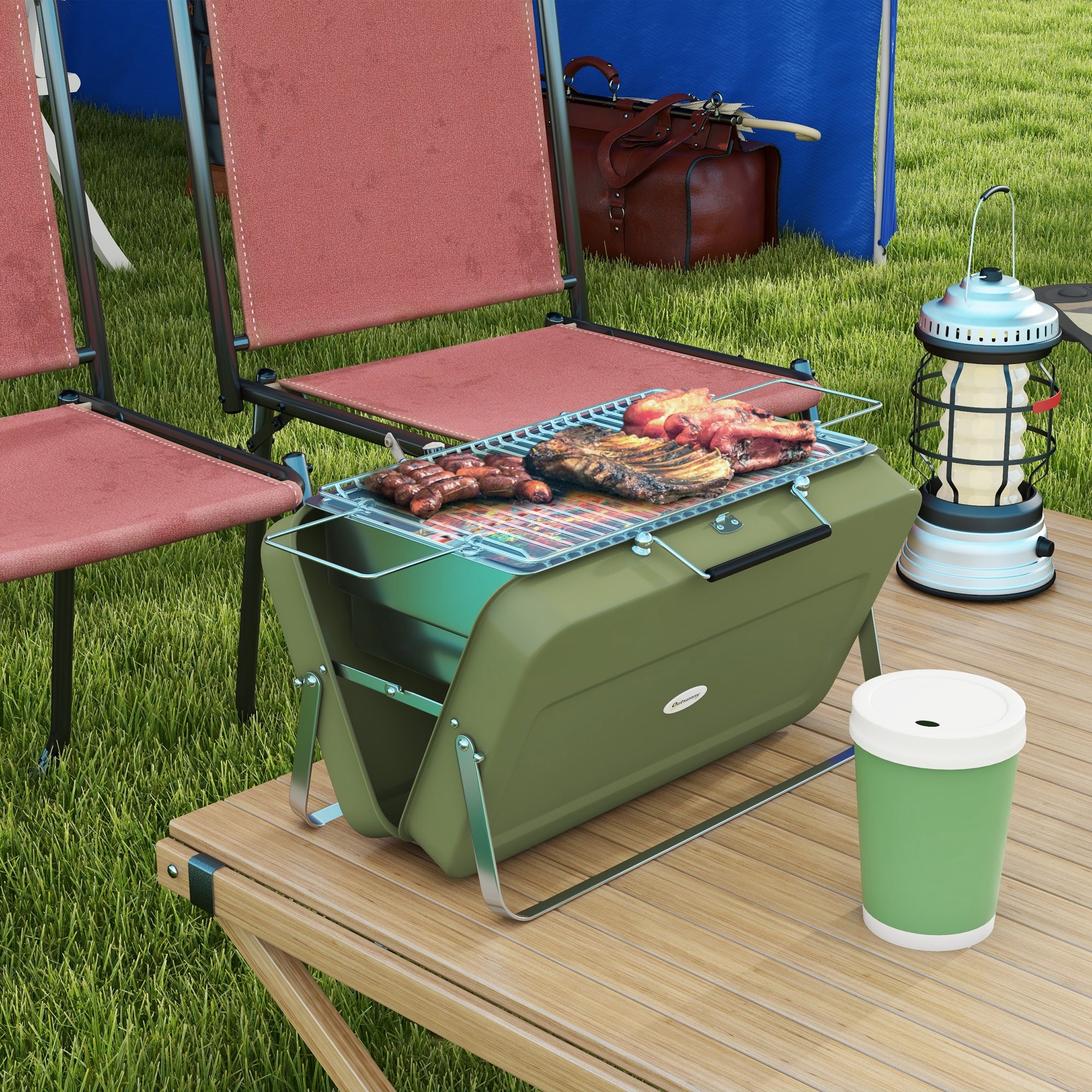 Outsunny Metal Suitable-Style Portable BBQ Grill - Green - North Peak Garden Furniture