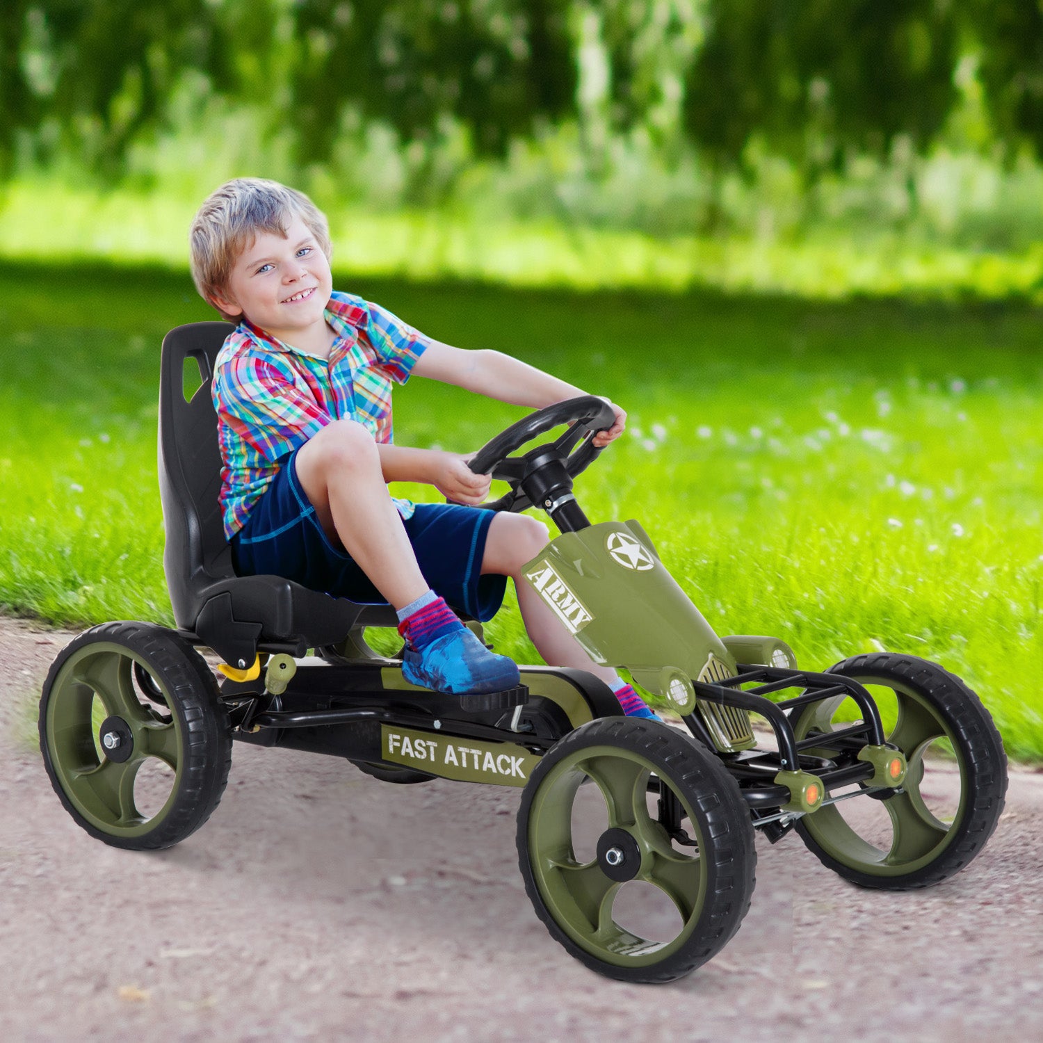 HOMCOM Kids Children Pedal Go Kart Ride On Racer Braking System Adjustable Seat Green - North Peak Garden Furniture