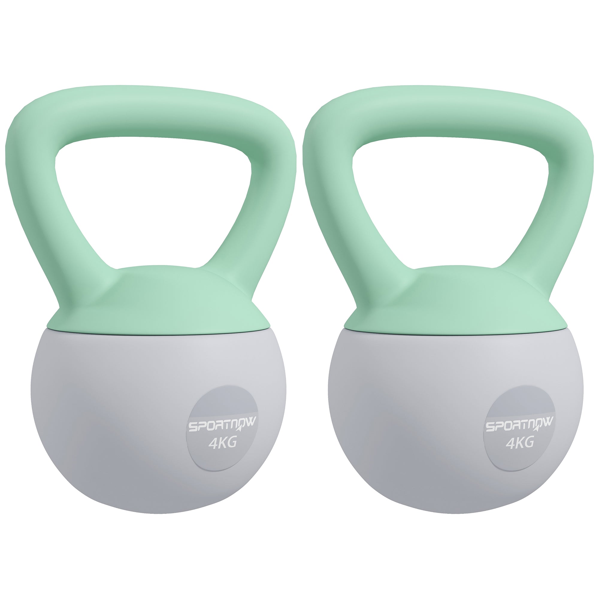 SPORTNOW 2 x 4kg Soft Kettlebell, Kettle Bell with Non-Slip Handle, for Home Gym, Strength Training, Cardio - Grey and Green - North Peak Garden Furniture