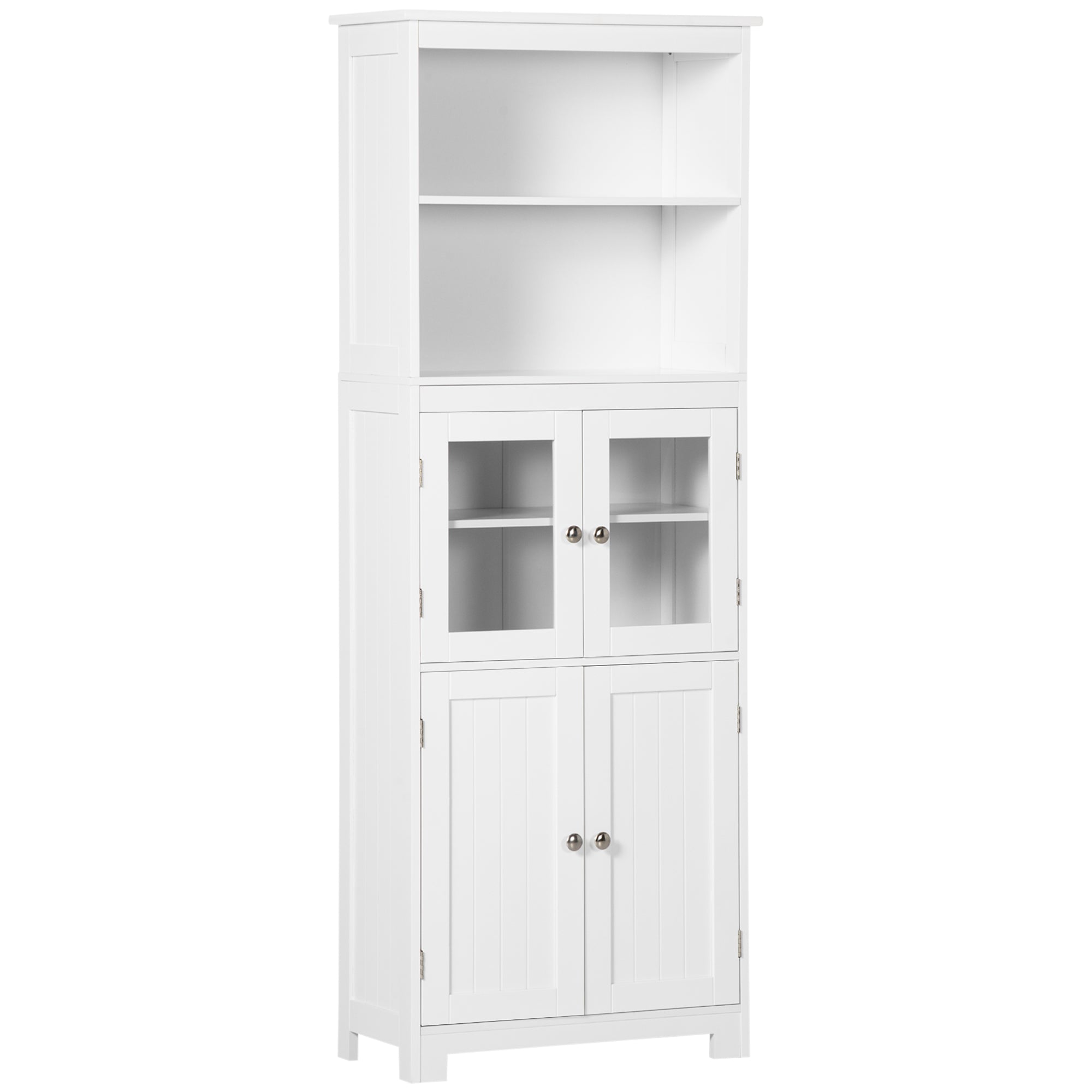 HOMCOM Freestanding Kitchen Cupboard, 4-Door Storage Cabinet with Adjustable Shelf and Glass Doors for Dining Room, Living Room, White - North Peak Garden Furniture