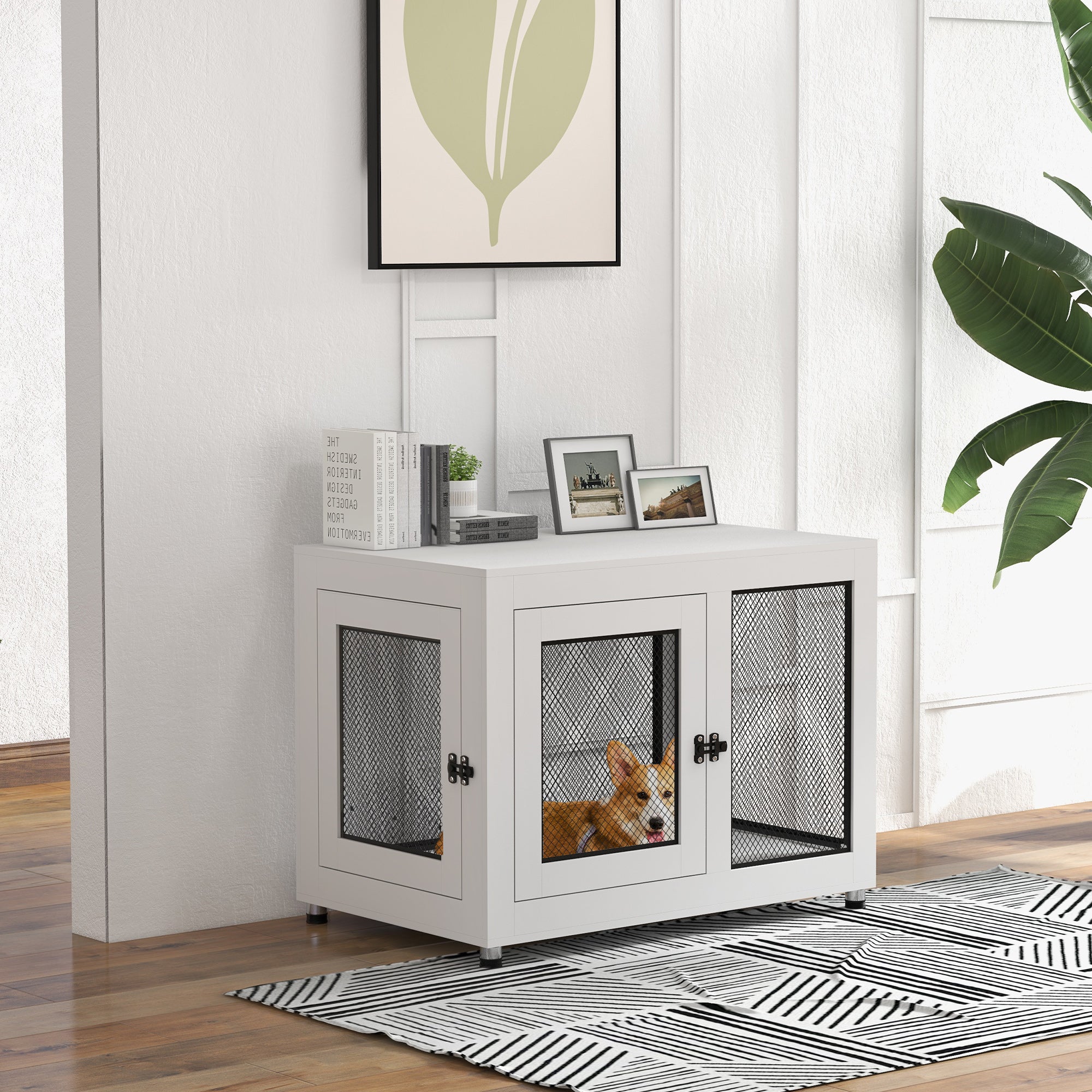 PawHut 2-in-1 Dog Cage & Side Table, with Two Doors, Cushion, for Large Dogs - North Peak Garden Furniture
