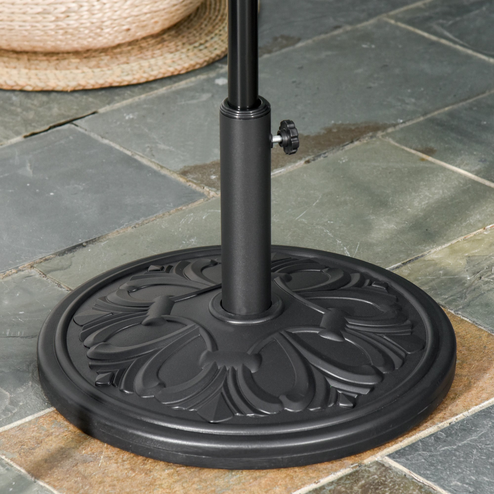 Outsunny 13kg Round Parasol Base Sun Umbrella Weight Stand Holder Patio Outdoor Garden, Black - North Peak Garden Furniture