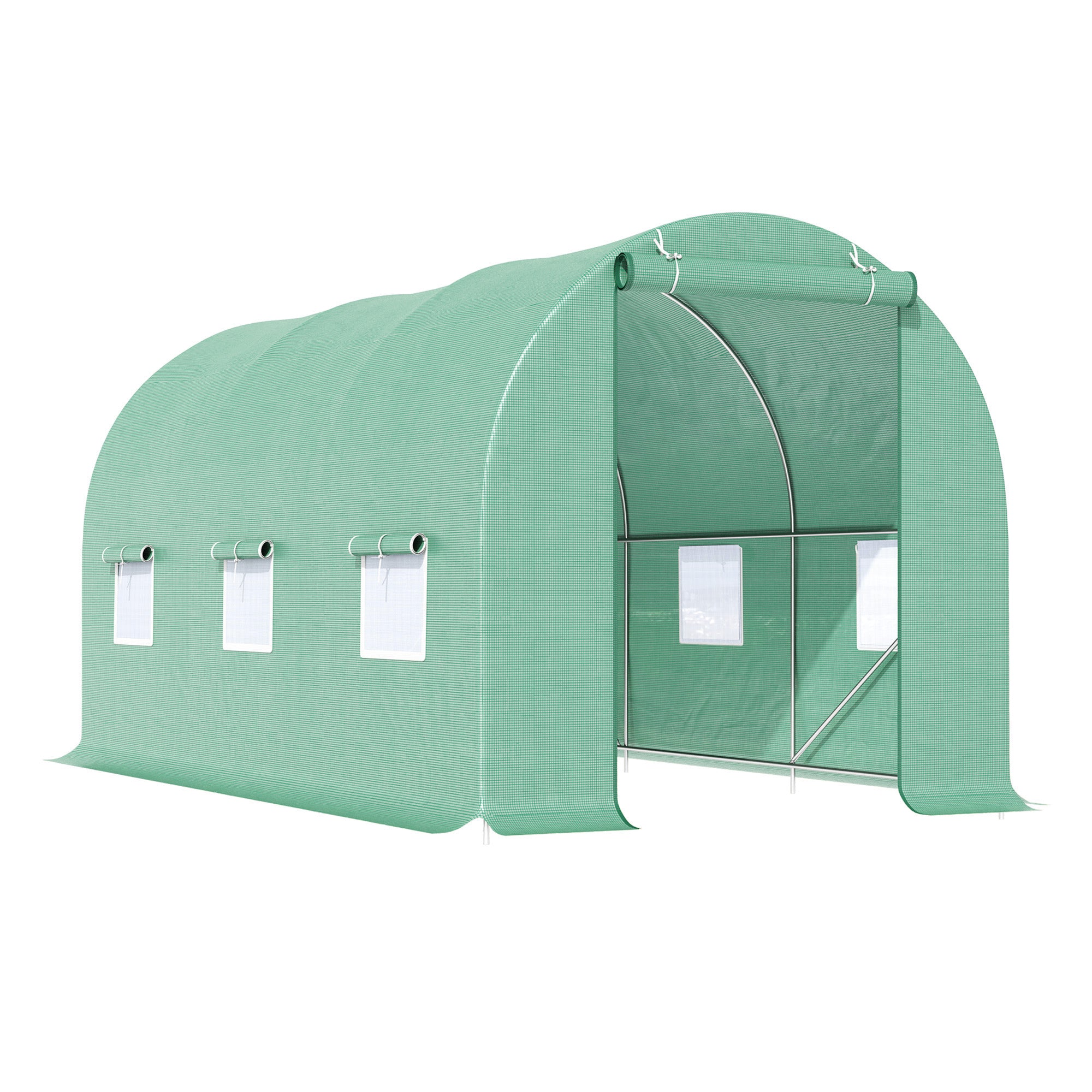 Outsunny 4.5m x 2m x 2m Walk-in Tunnel Greenhouse Garden Plant Growing House with Door and Ventilation Window, Green - North Peak Garden Furniture