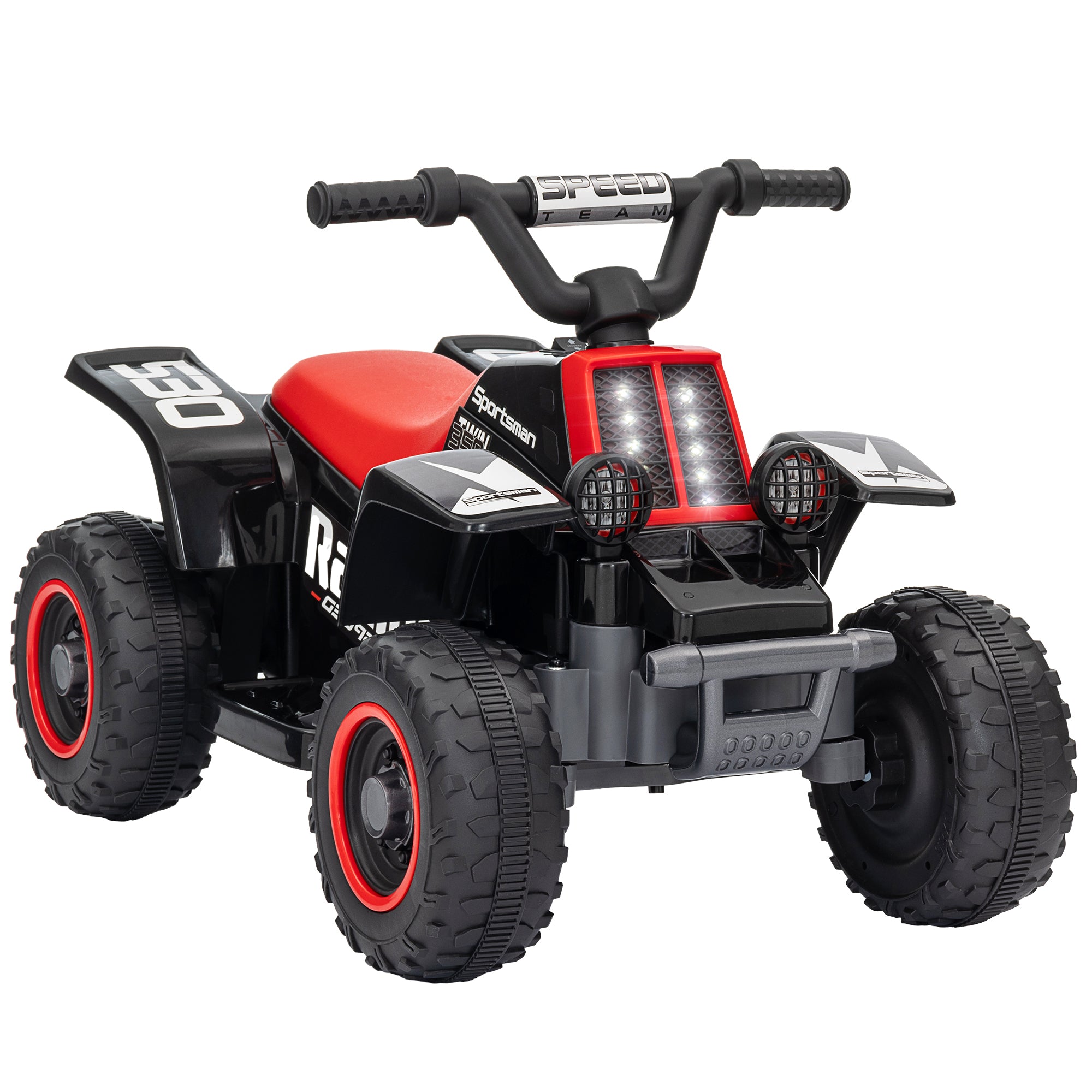 AIYAPLAY 6V Electric Quad Bike for Kids, Ride On ATV w/ Forward Backward, Headlights, for 18-36 Months, Black and Red - North Peak Garden Furniture