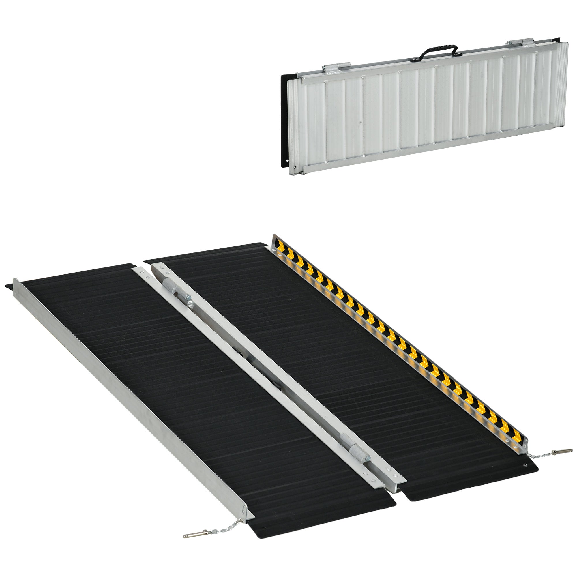 HOMCOM Wheelchair Ramp, 122L x 73Wcm, 272KG Capacity, Folding Aluminium Threshold Ramp with Non-Skid Surface, Transition Plates Above and Below for Home, Steps, Stairs, Curbs, Doorways - North Peak Garden Furniture