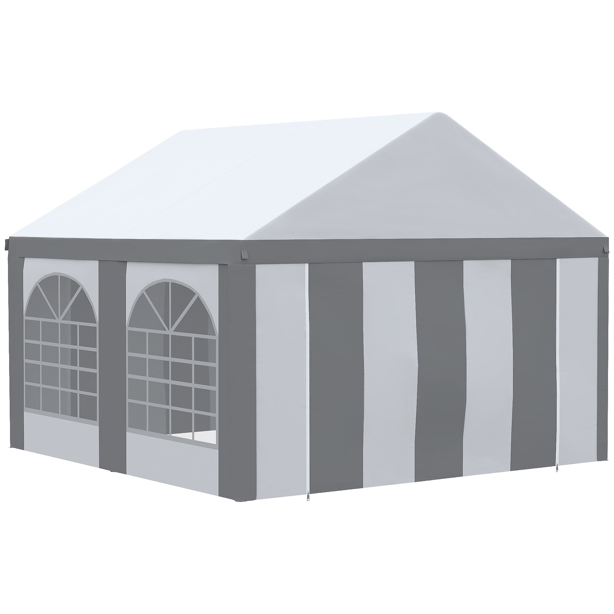 Outsunny 4 x 4m Galvanised Party Tent, Marquee Gazebo with Sides, Four Windows and Double Doors, for Parties, Wedding and Events - North Peak Garden Furniture