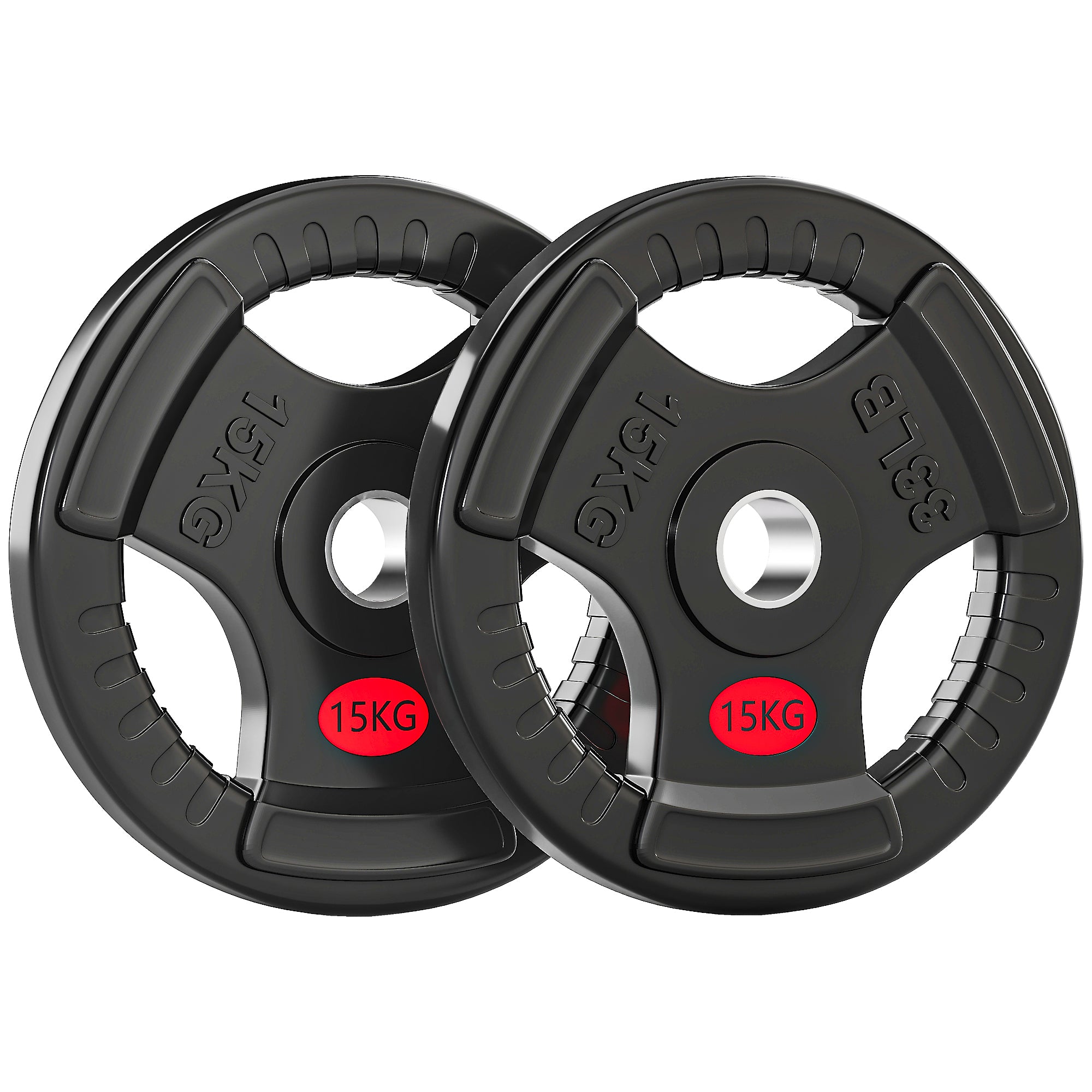 SPORTNOW Olympic Weight Plates, 2"/5cm Weight Disc Pair with Tri-Grips, 2 x 15kg Dumbbell Plates for Weightlifting and Strength Training Home Gym Fitness Workout, Black