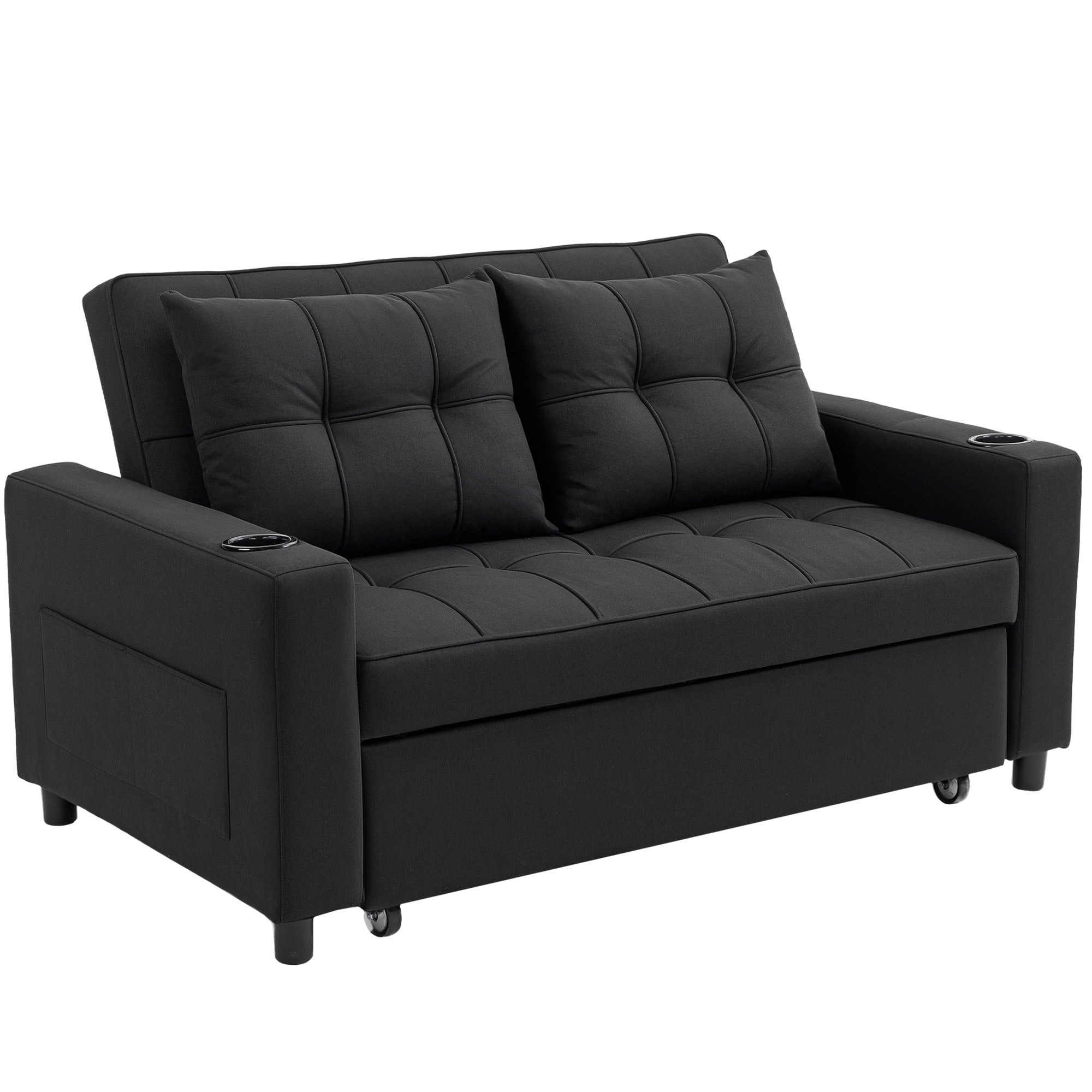 HOMCOM Two-Seater Pull-Out Sofa Bed - Black