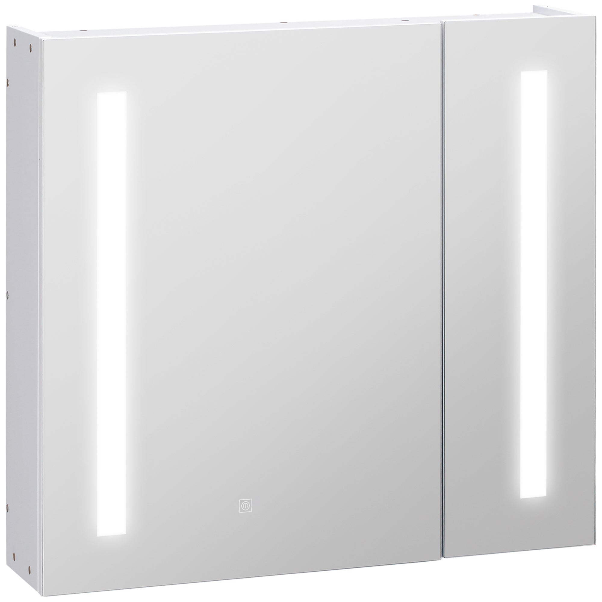 Illuminated Bathroom Mirror Cabinet 650 x 700Hmm LED Bathroom Mirror with Lights Touch Switch, Adjustable Shelf, USB Charge, White - North Peak Garden Furniture