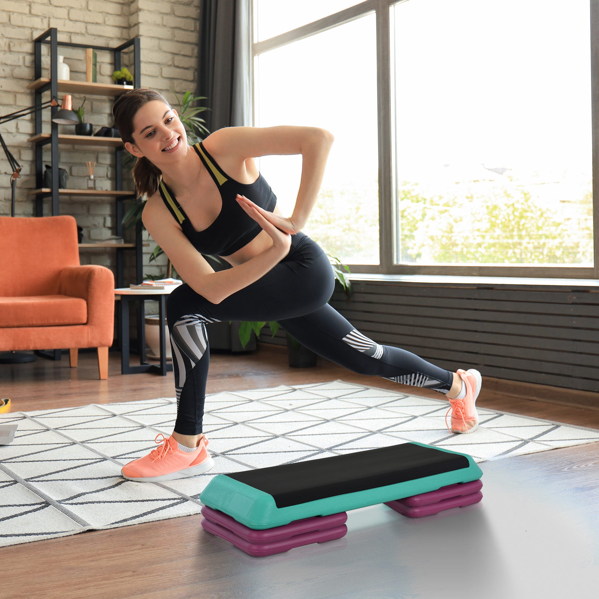 HOMCOM 3-Level Aerobic Step 10/15/20cm Steppers for Exercise Workout w/ Non-Slip Top Compact Stepper Home Office Indoor Outdoor Fitness Equipment - North Peak Garden Furniture