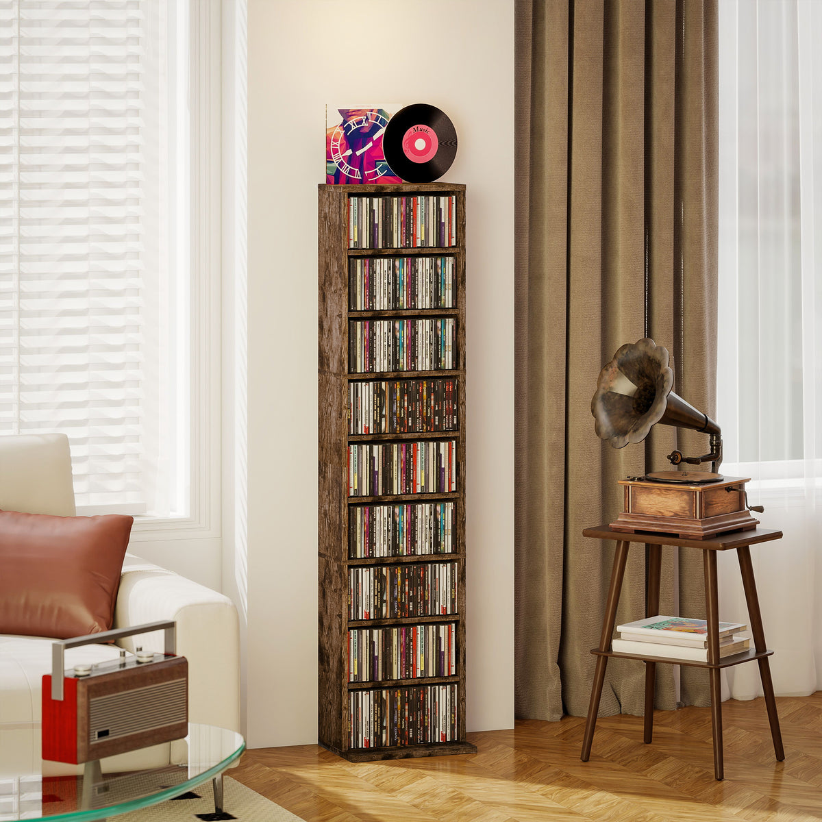 HOMCOM 260 Narrow CD Storage Unit - Rustic Brown