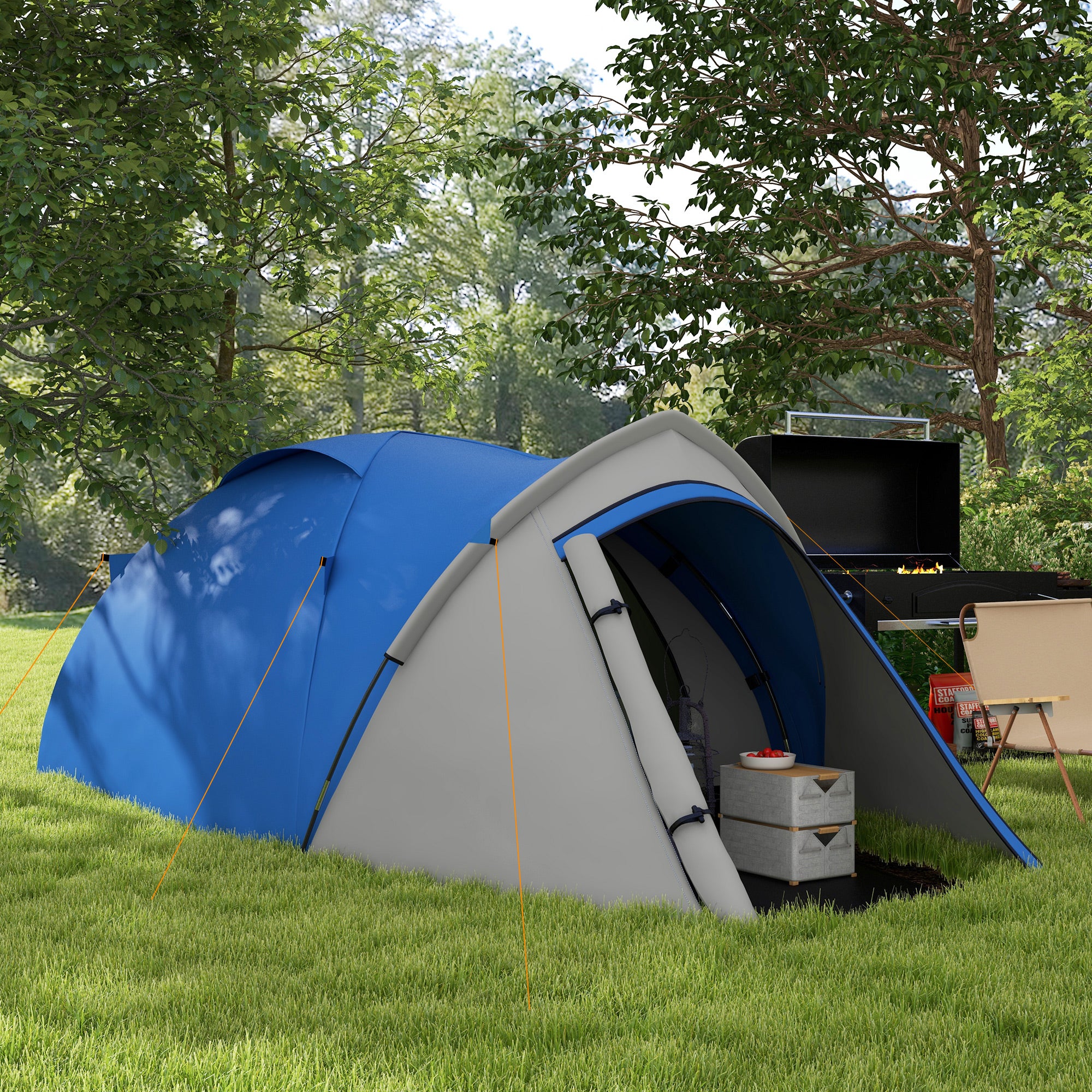 Outsunny Two-Man Dome Tent, with Front Vestibule - Blue/Grey - North Peak Garden Furniture