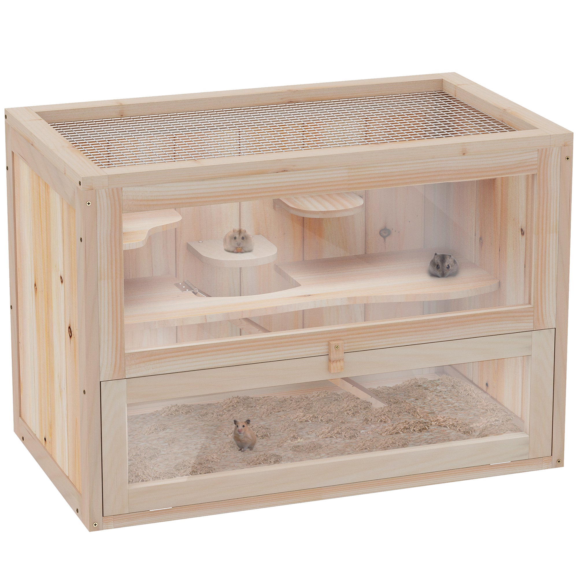 PawHut Wooden Hamster Cage Mouse Mice Rodent Small Animals Hutch Exercise Play House 60 x 35 x 42cm - North Peak Garden Furniture