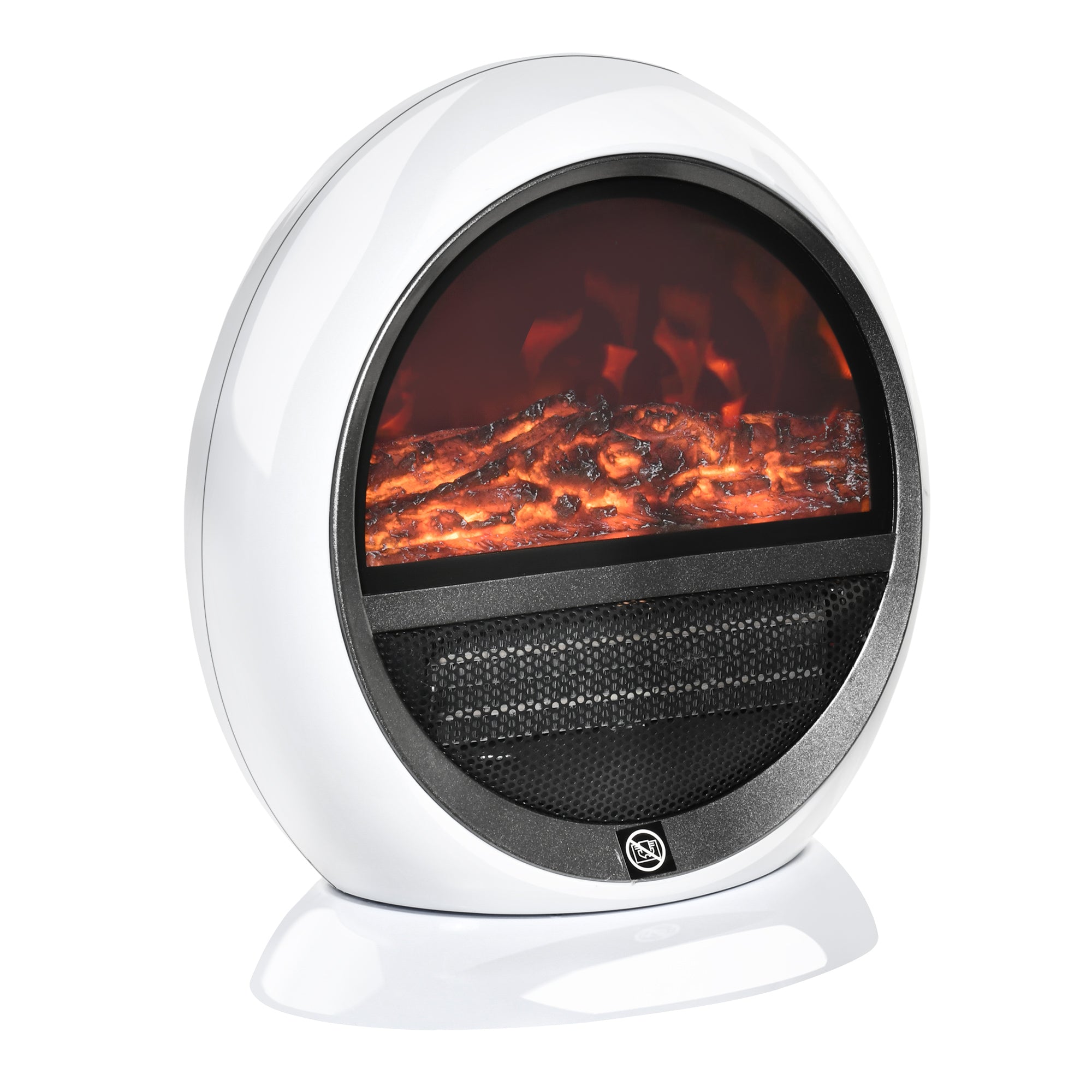 HOMCOM Freestanding Electric Fireplace Indoor Space Table Top Heater with Realistic Flame Effect, Rotatable Head, Overheating Protection, 1500W, White - North Peak Garden Furniture