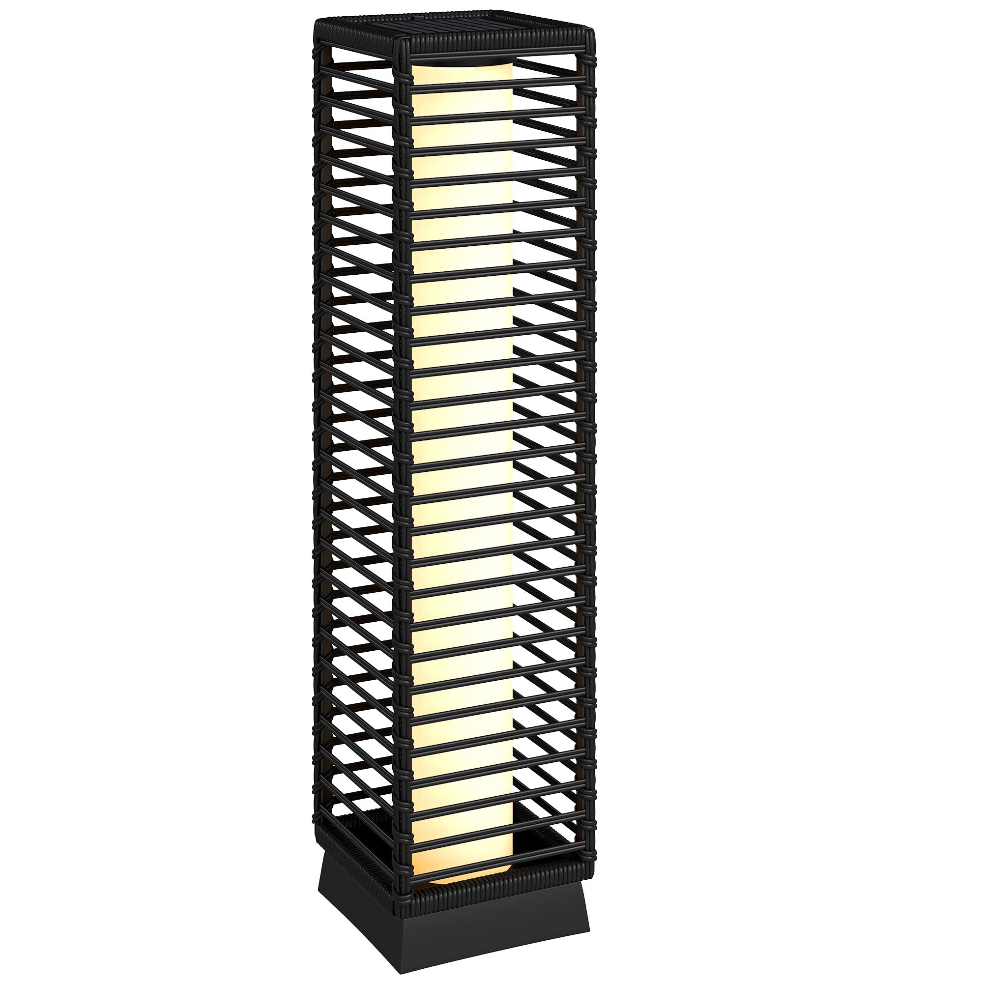 Outsunny Garden Rattan Lamp, 68 cm Solar Rattan Floor Lamp, Solar Garden Light with Auto On/Off LEDs, IP44 Waterproof, Black