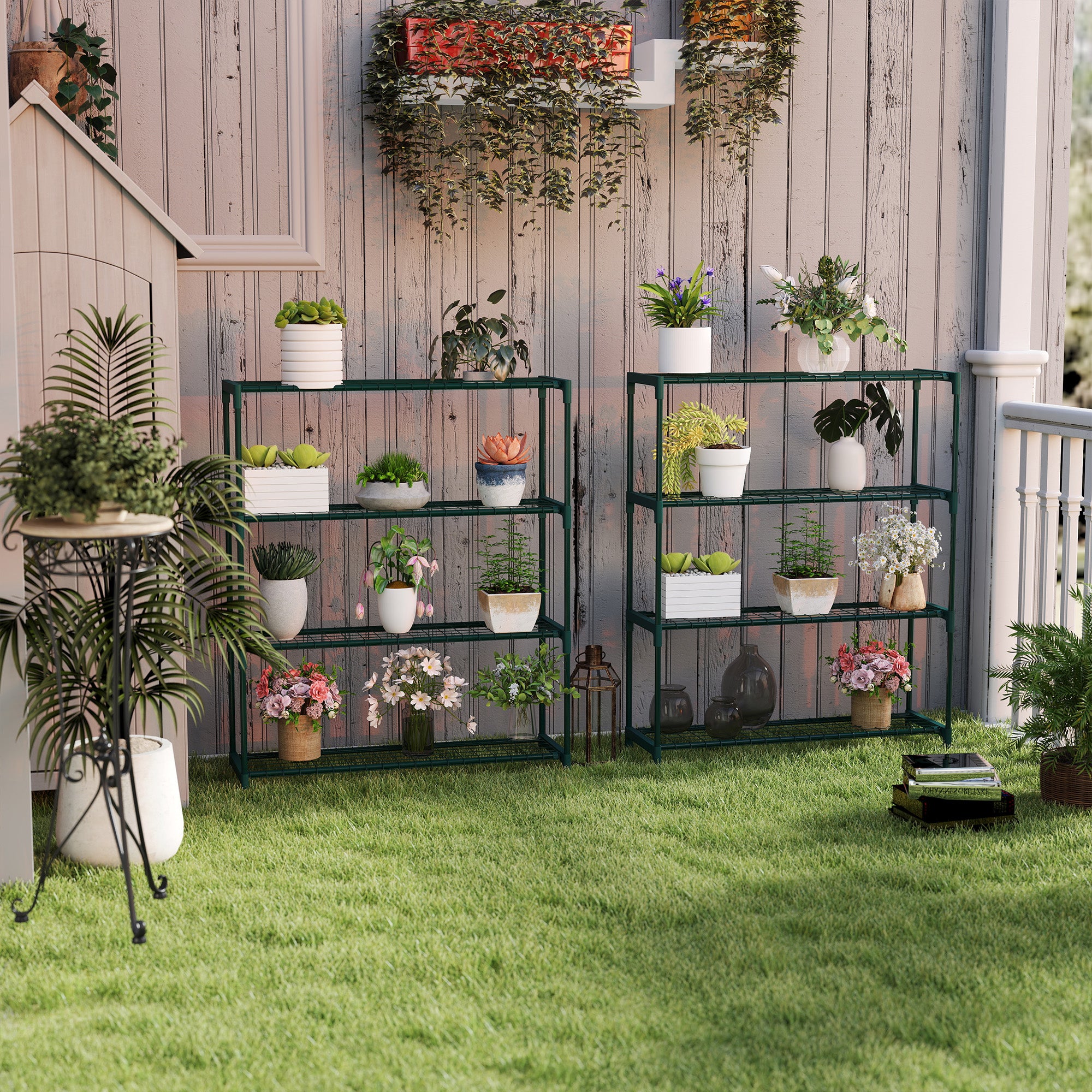 Outsunny Four-Tier Steel Plant Shelf - Black - North Peak Garden Furniture