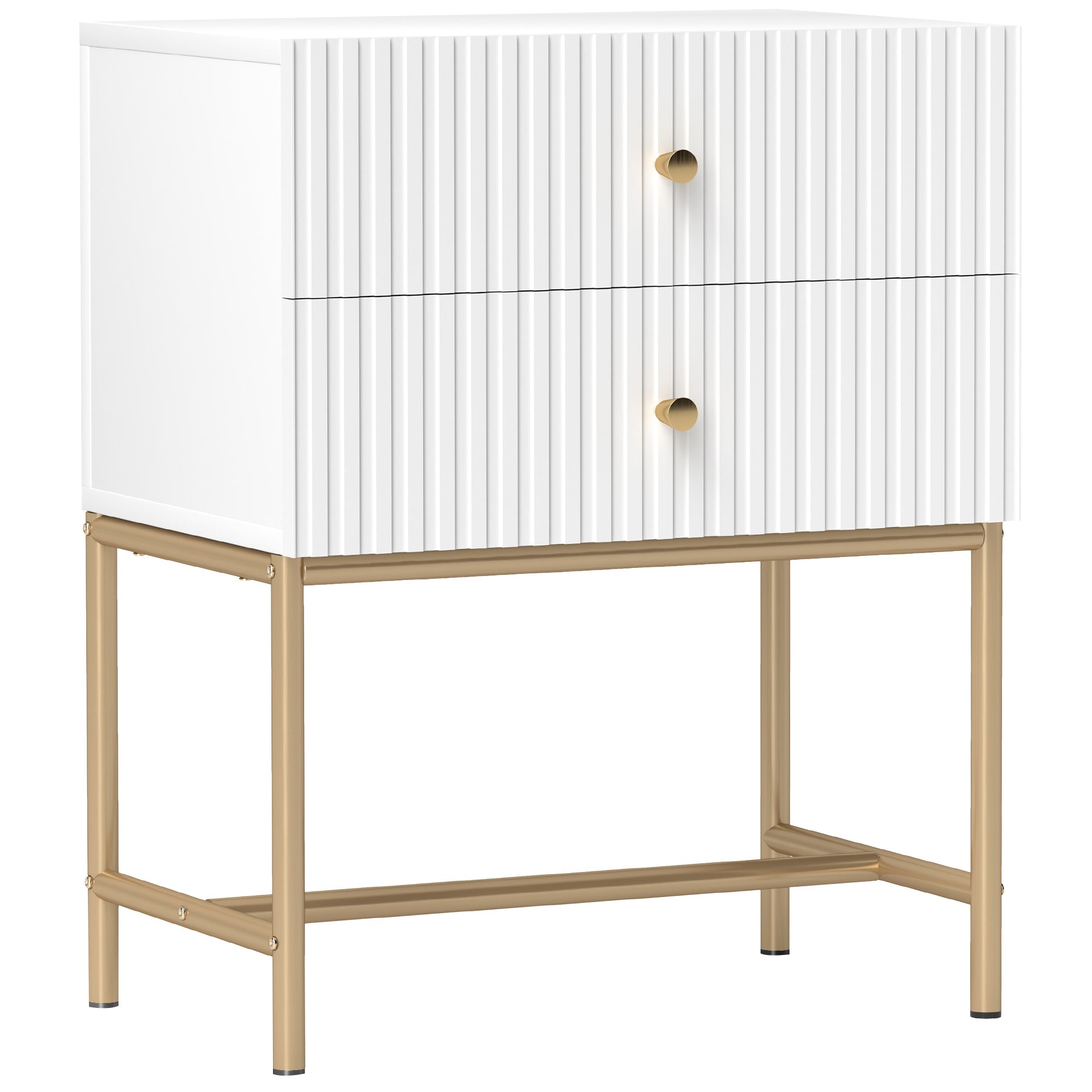 HOMCOM Elegant Two-Drawer Bedside Table - White - North Peak Garden Furniture