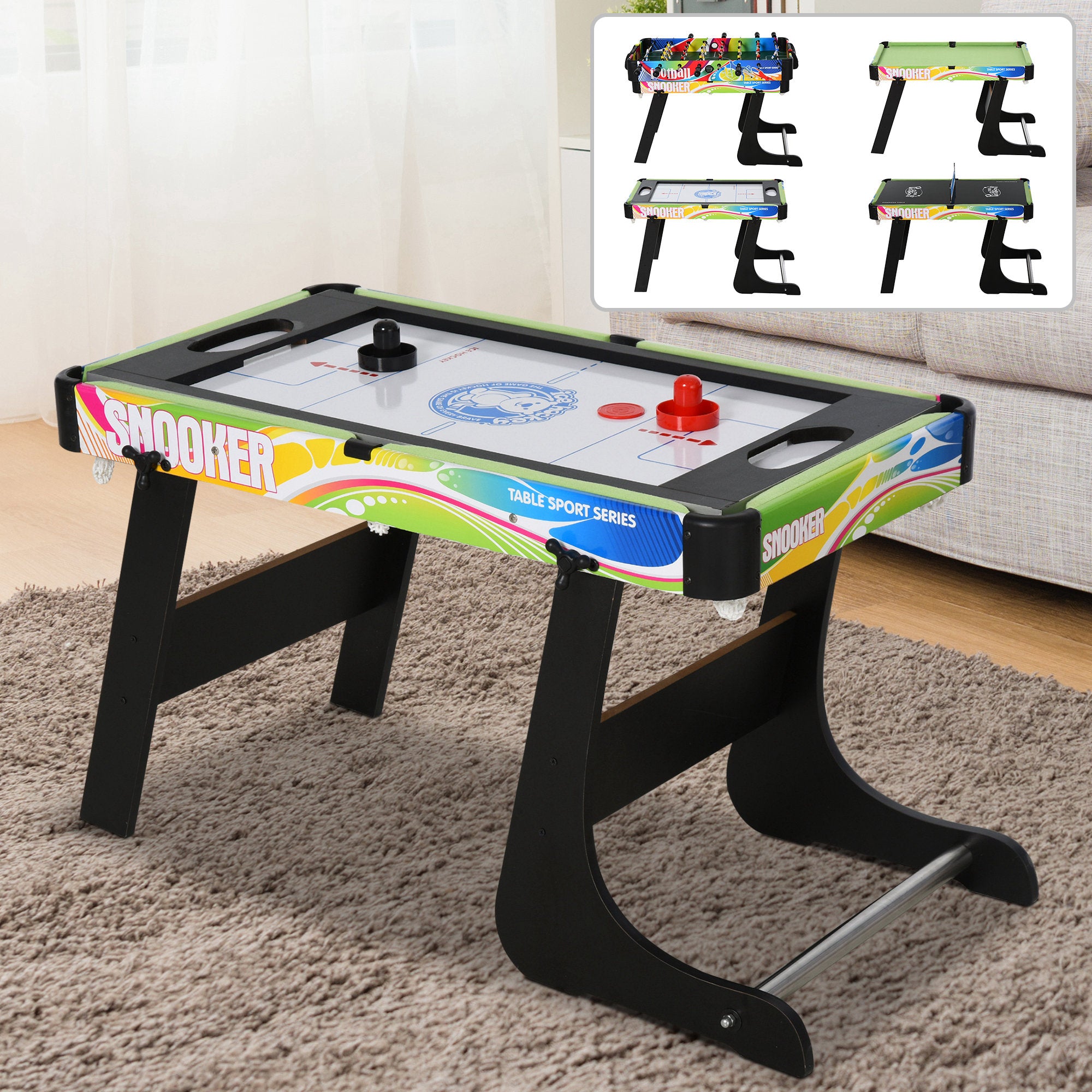 HOMCOM Folding Multi Gaming Table 4 in 1 Hockey, Football Table, Table Tennis, Billiards For Play Fun - North Peak Garden Furniture