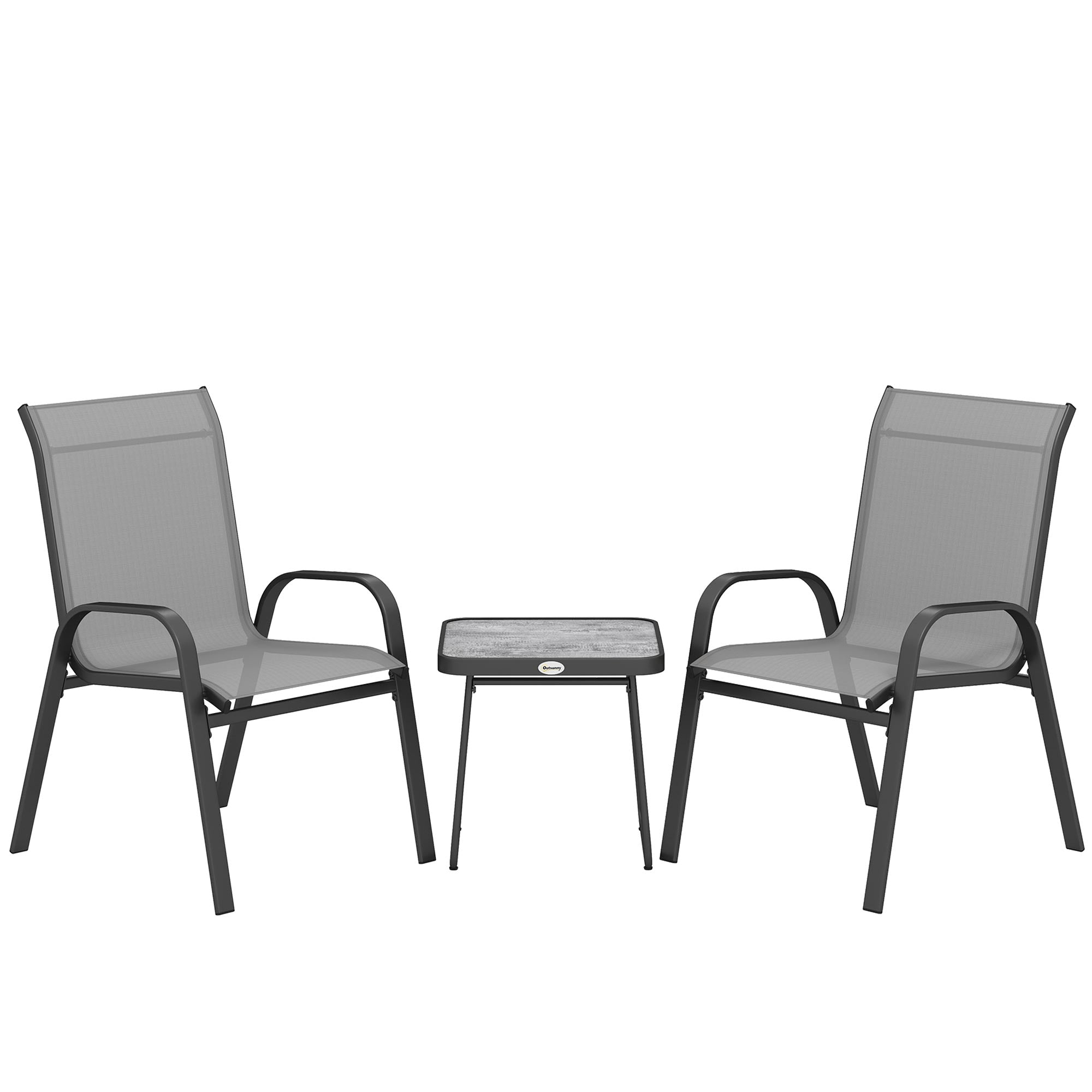 Outsunny Three-Piece Metal Frame Garden Seating Set - Grey - North Peak Garden Furniture
