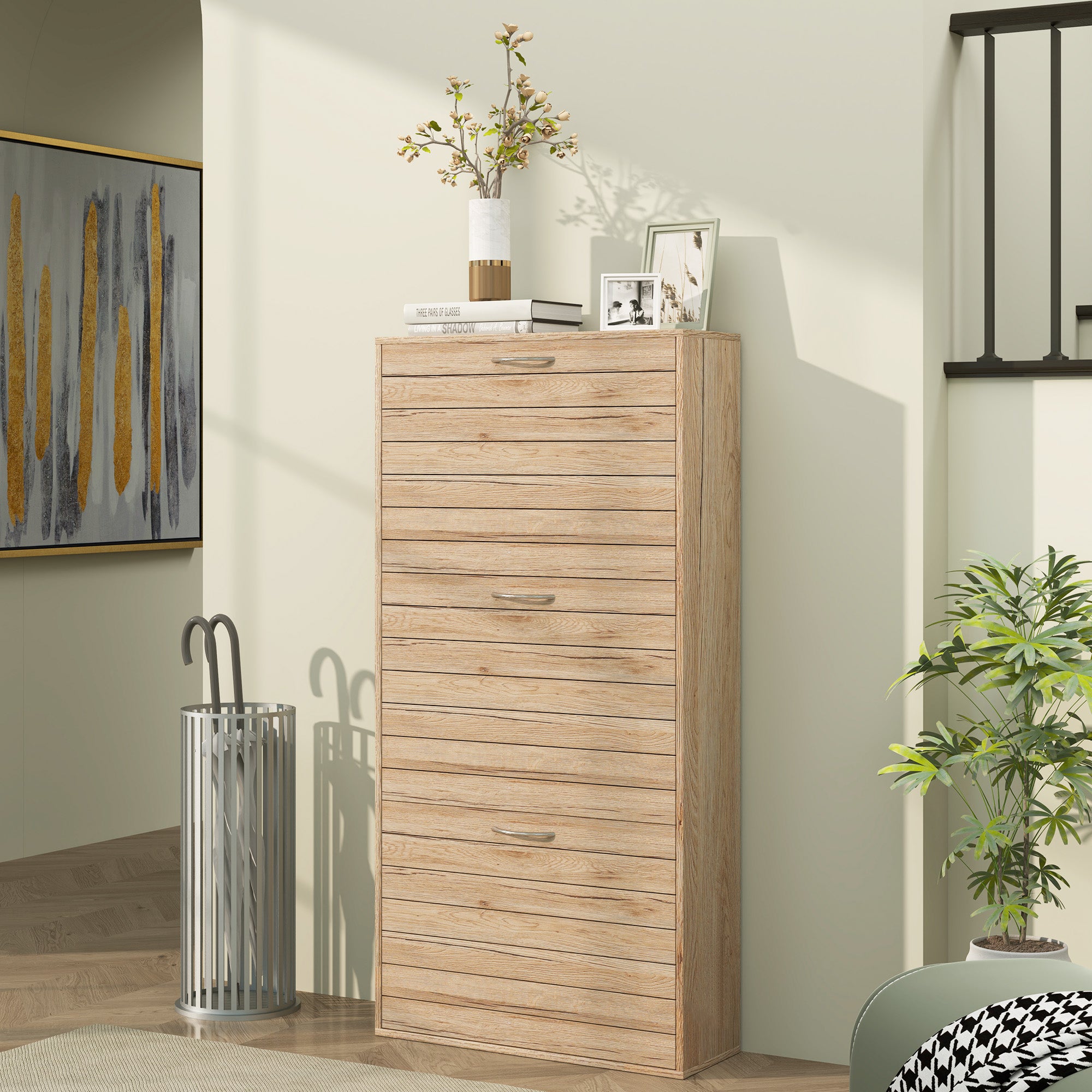 HOMCOM 12-Shoe Flip Drawer Storage Cabinet - Brown Wood-Effect - North Peak Garden Furniture
