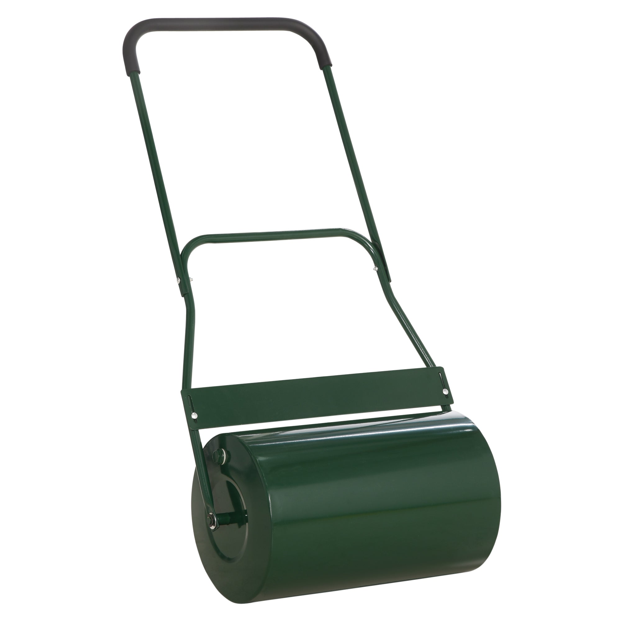 Outsunny 40L Lawn Roller Drum Scraper Bar Collapsible Handle Water or Sand Filled Φ32cm Green - North Peak Garden Furniture