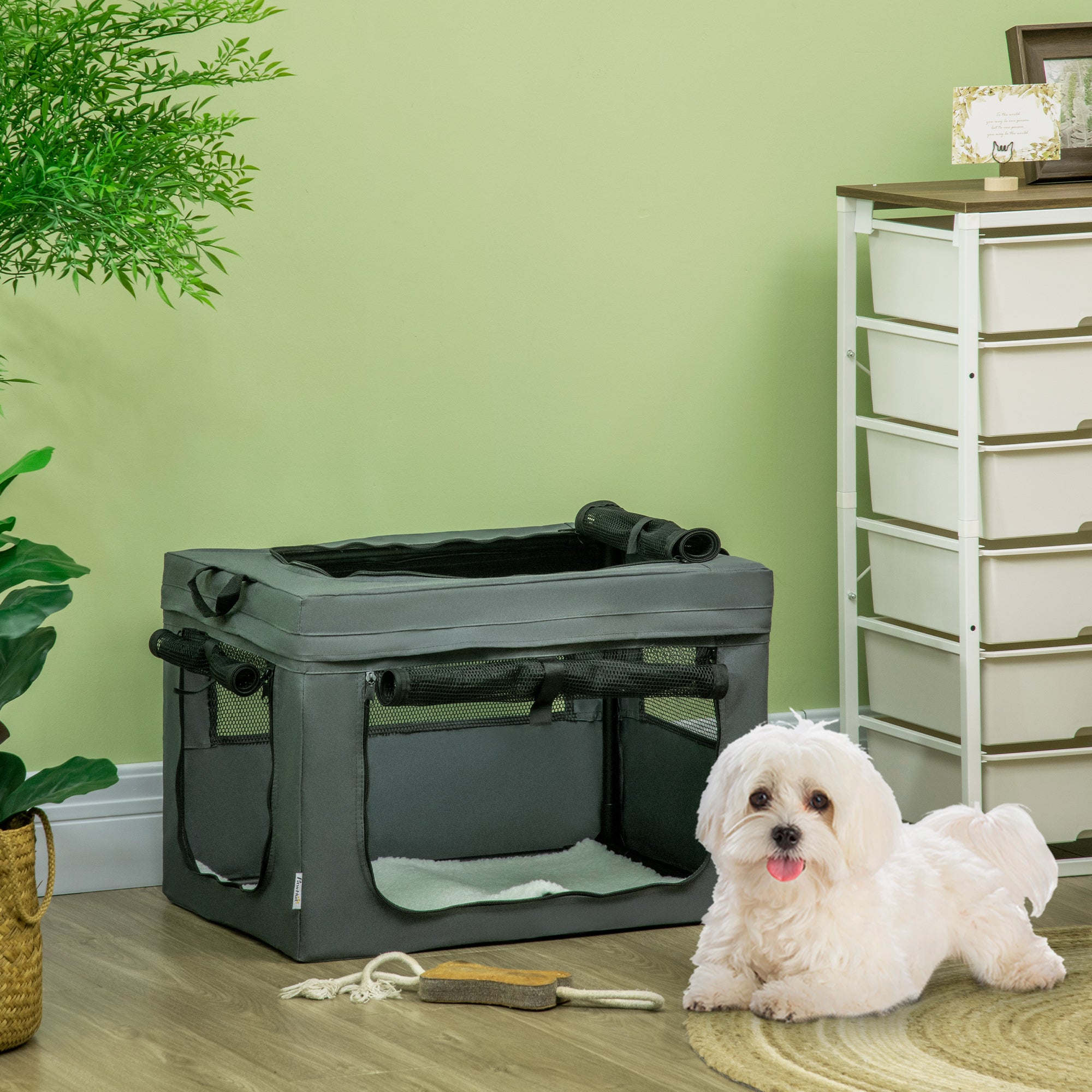 PawHut 60cm Pet Carrier, with Cushion, for Miniature Dogs - Grey - North Peak Garden Furniture