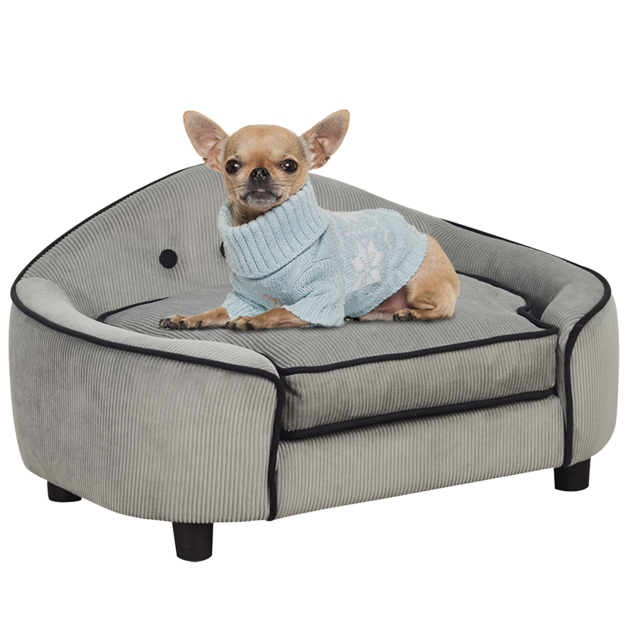 PawHut Dog Sofa for XS and S Size Dogs, Pet Chair Bed with Soft Cushion, Cat Sofa Couch with Washable Cover, Wooden Frame, 66.5 x 45 x 35.5 cm, Grey - North Peak Garden Furniture