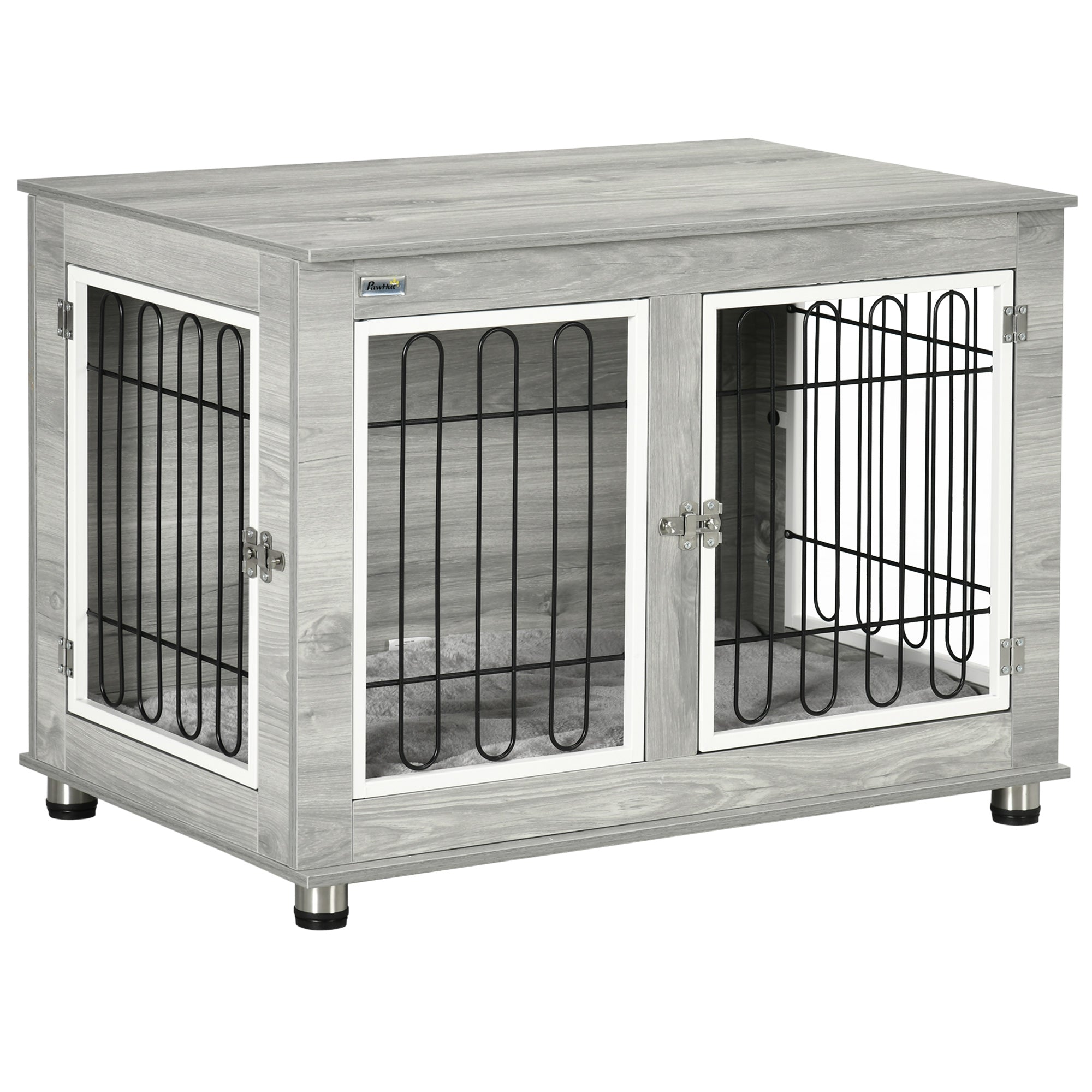 PawHut Dog Crate Furniture, Side End Table, Indoor Dog Kennel with Soft Washable Cushion, Wire Mesh, Large Top, for Medium and Large Dogs,90 x 58 x 65, Grey - North Peak Garden Furniture