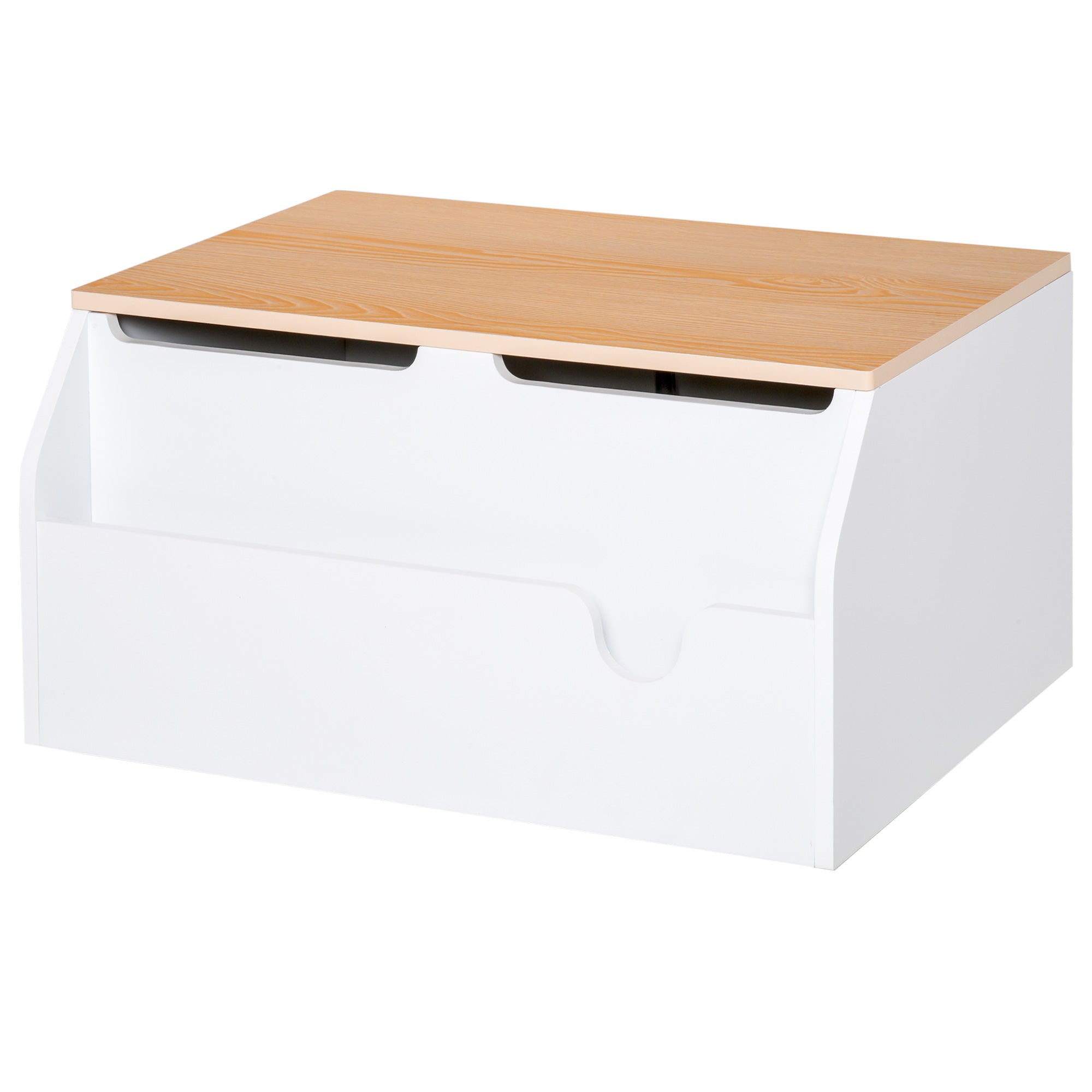 HOMCOM Wooden Kids Toy Box Children Storage Chest Organiser Book Slot Safety Hinge Playroom Furniture White - North Peak Garden Furniture